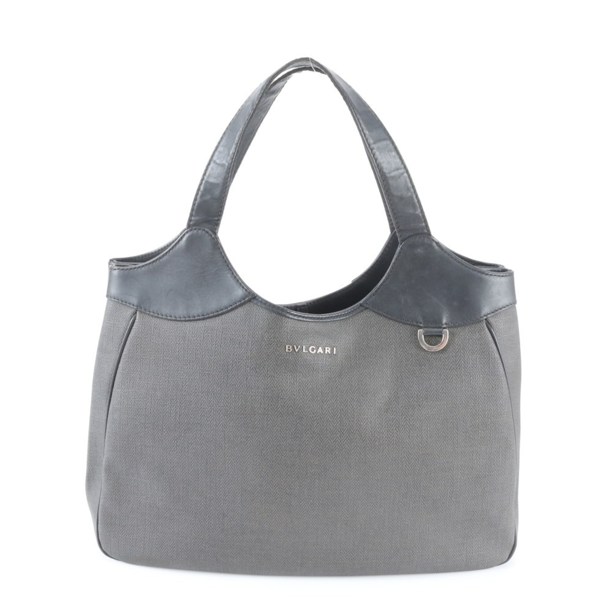 Bvlgari Black Dark Gray Leather Coated Canvas Handbag (Pre-Owned)