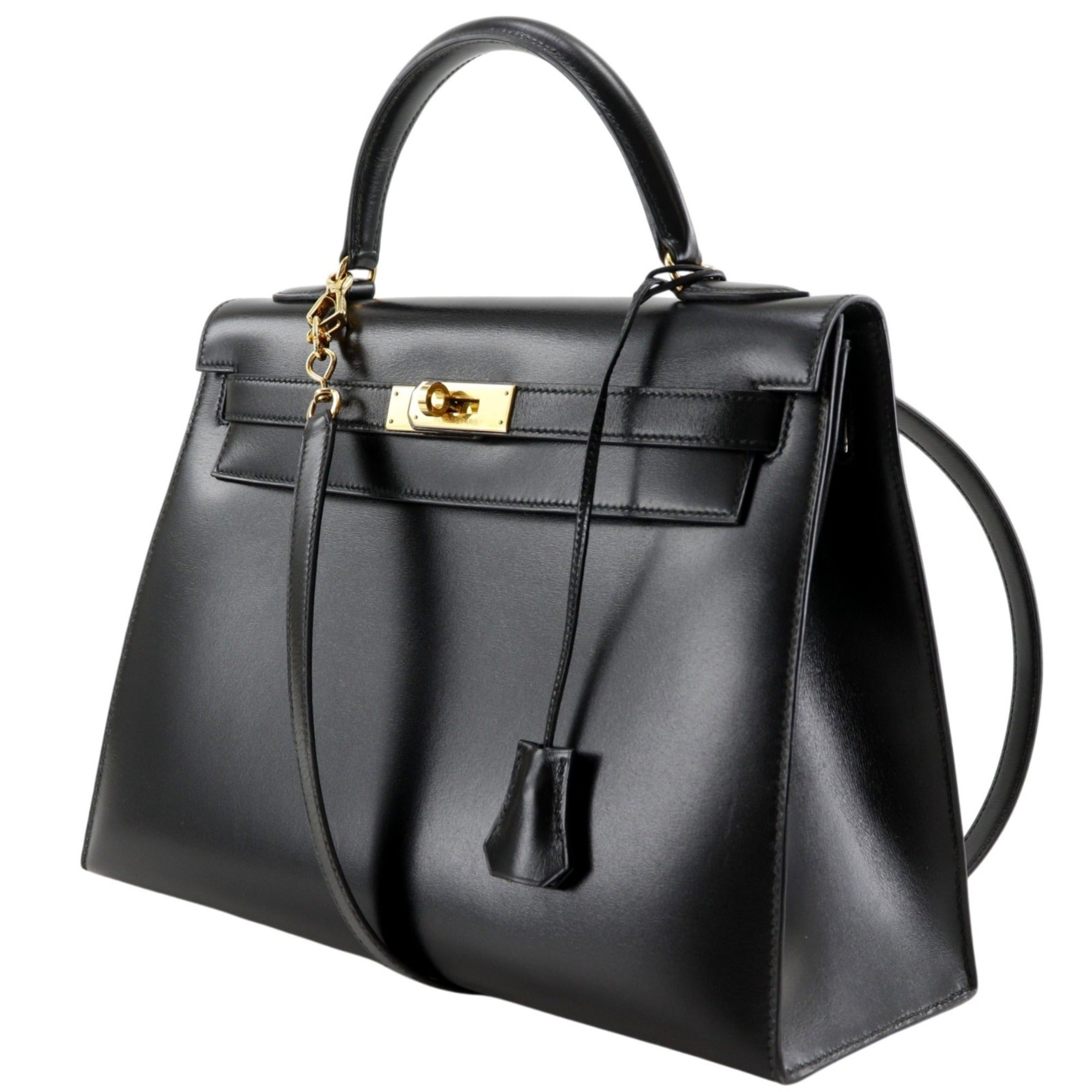 Hermes Kelly Black Box Calf Leather Handbag (Pre-Owned)