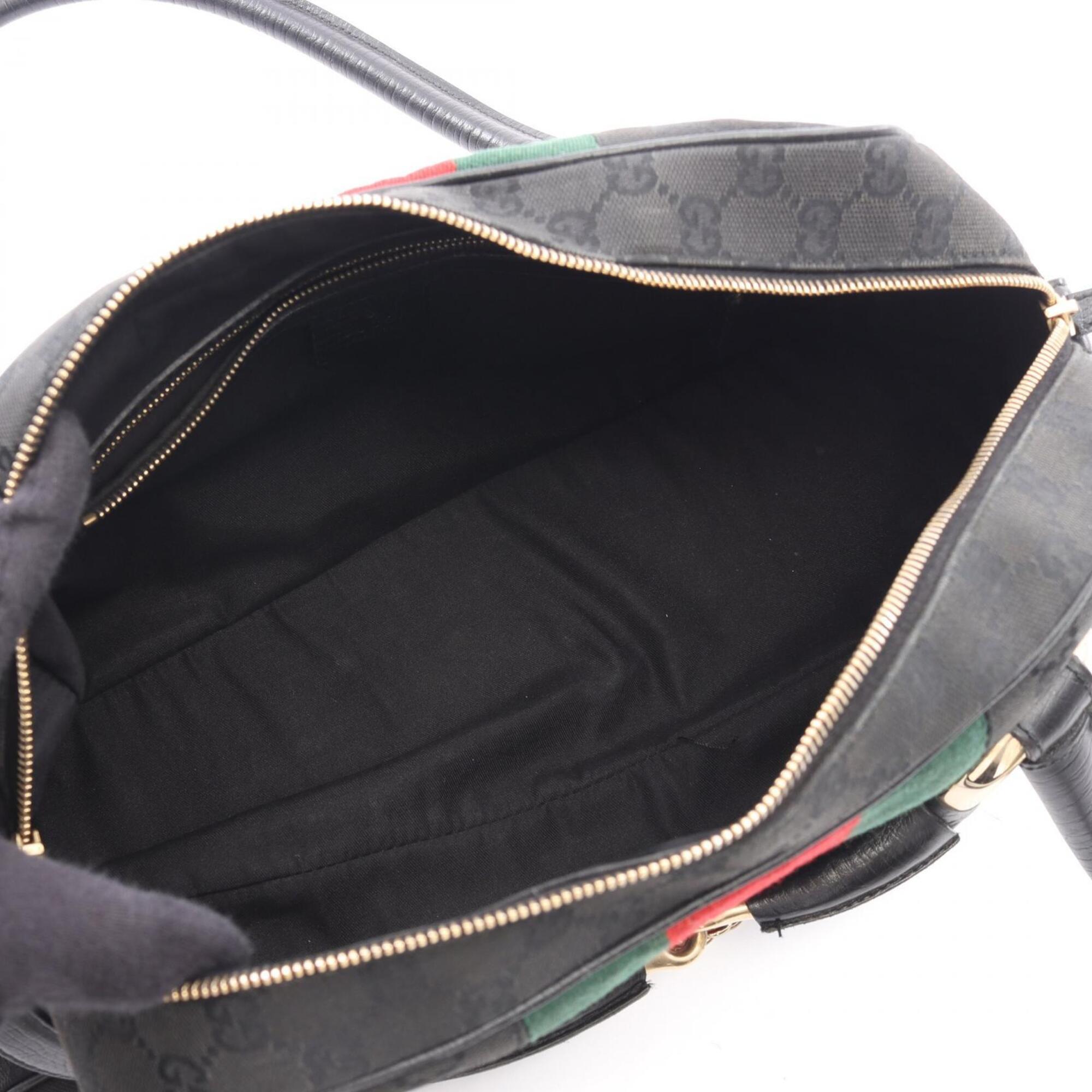 Gucci Black Green Red Color Gg Canvas Leather Handbag (Pre-Owned)