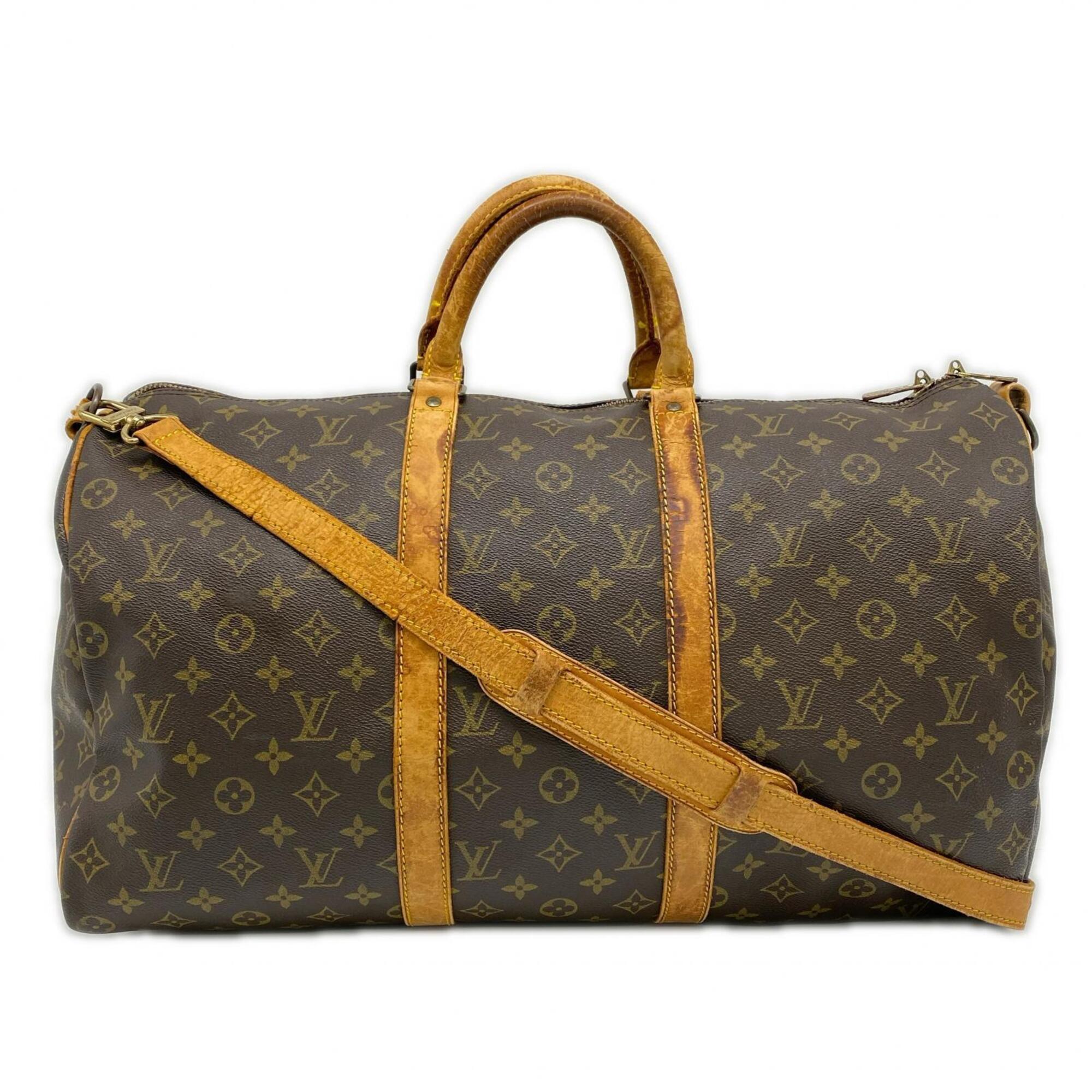 Louis Vuitton Brown Coated Canvas Leather Boston Bag (Pre-Owned)