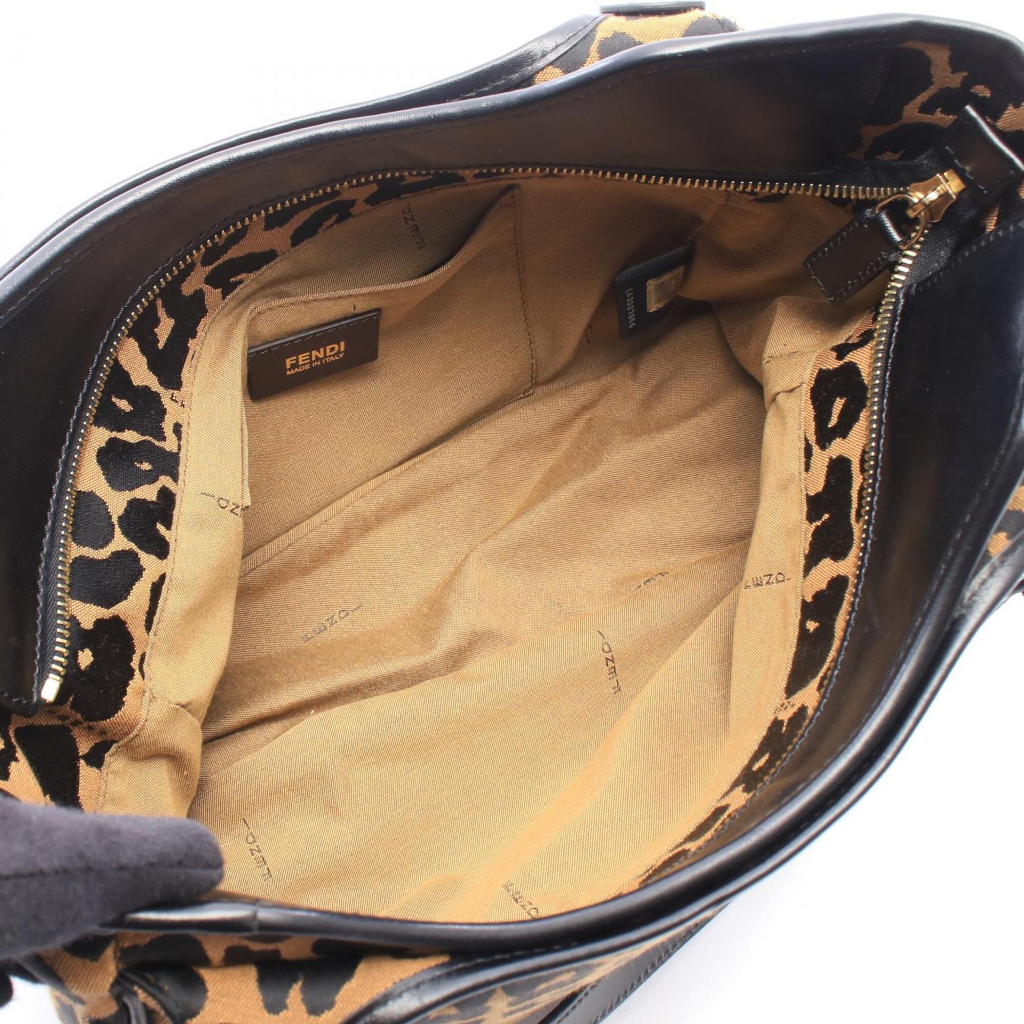 Fendi Black Brown Canvas Leather Handbag Shoulder Bag (Pre-Owned)