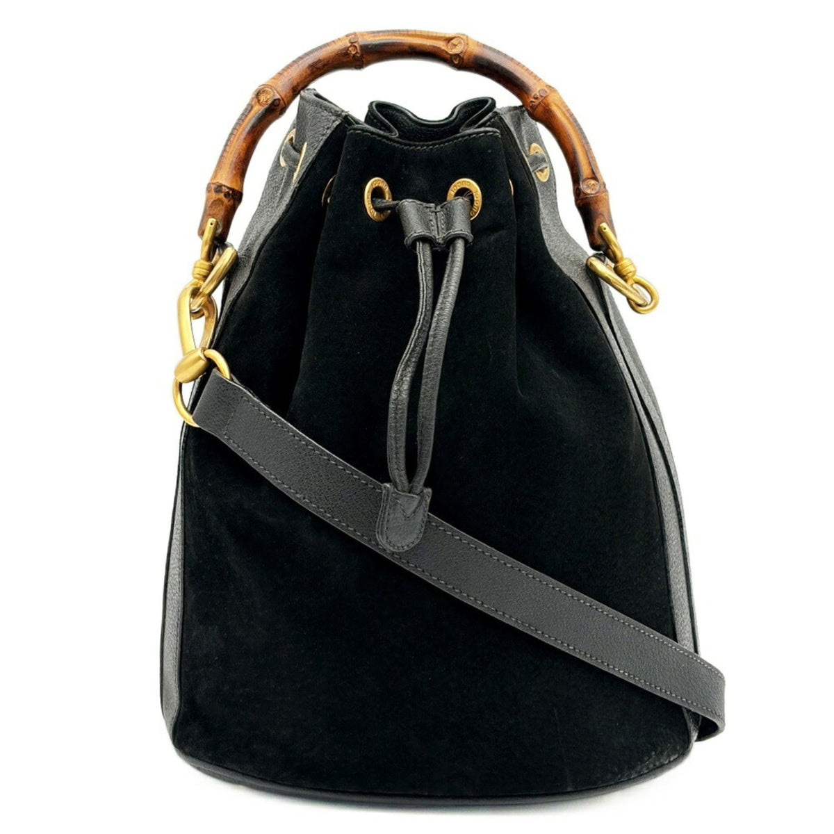 Gucci Black Bamboo Suede Leather Shoulder Bag (Pre-Owned)