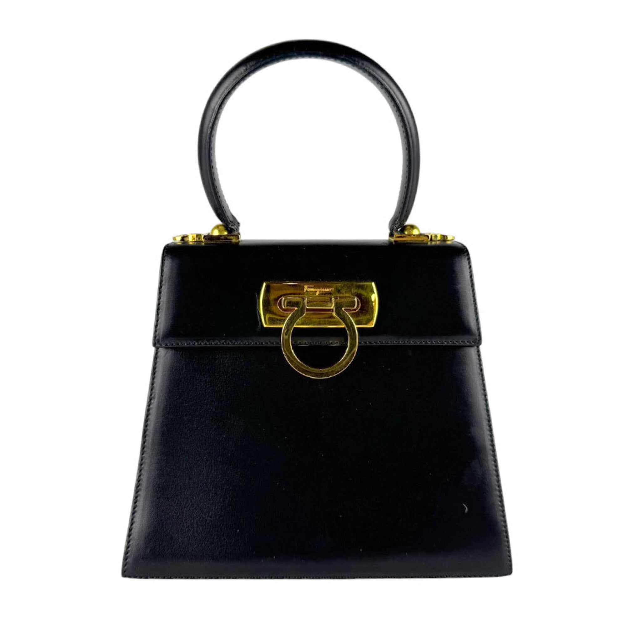 Salvatore Ferragamo Black Leather Handbag Shoulder Bag (Pre-Owned)