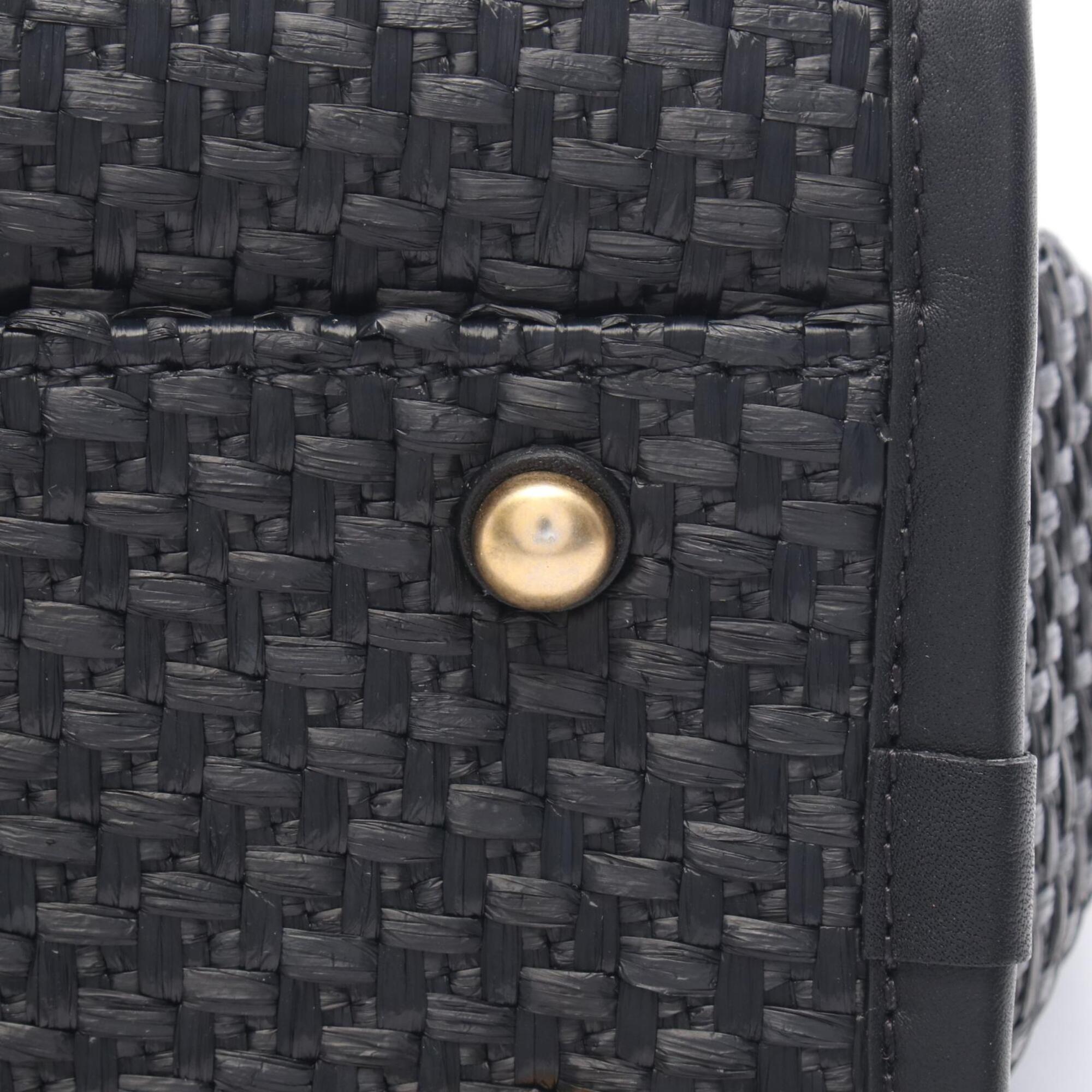 Chanel Black Leather Straw Handbag Tote Bag (Pre-Owned)