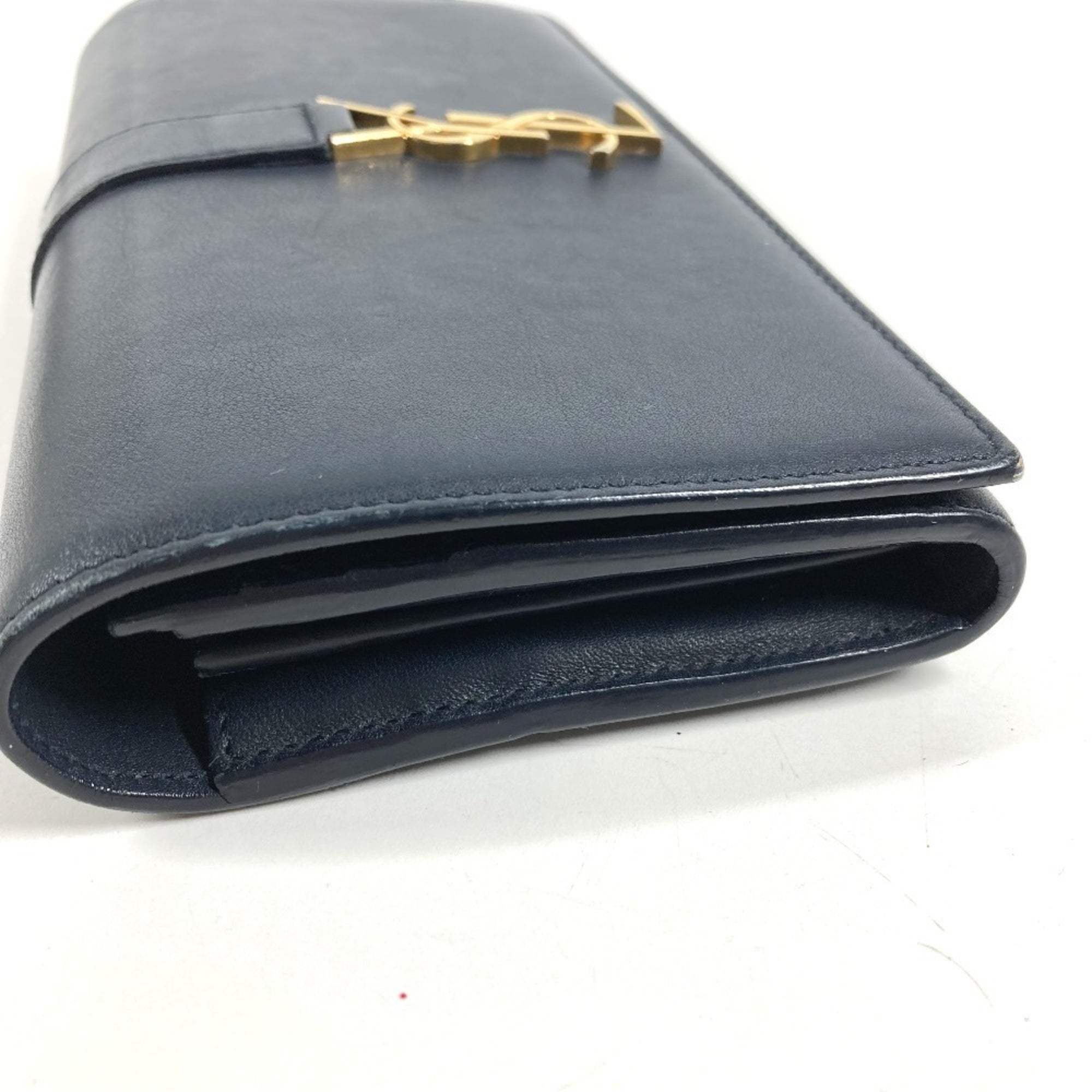 Yves Saint Laurent Navy Leather Long Wallet (Tri-Fold) (Pre-Owned)