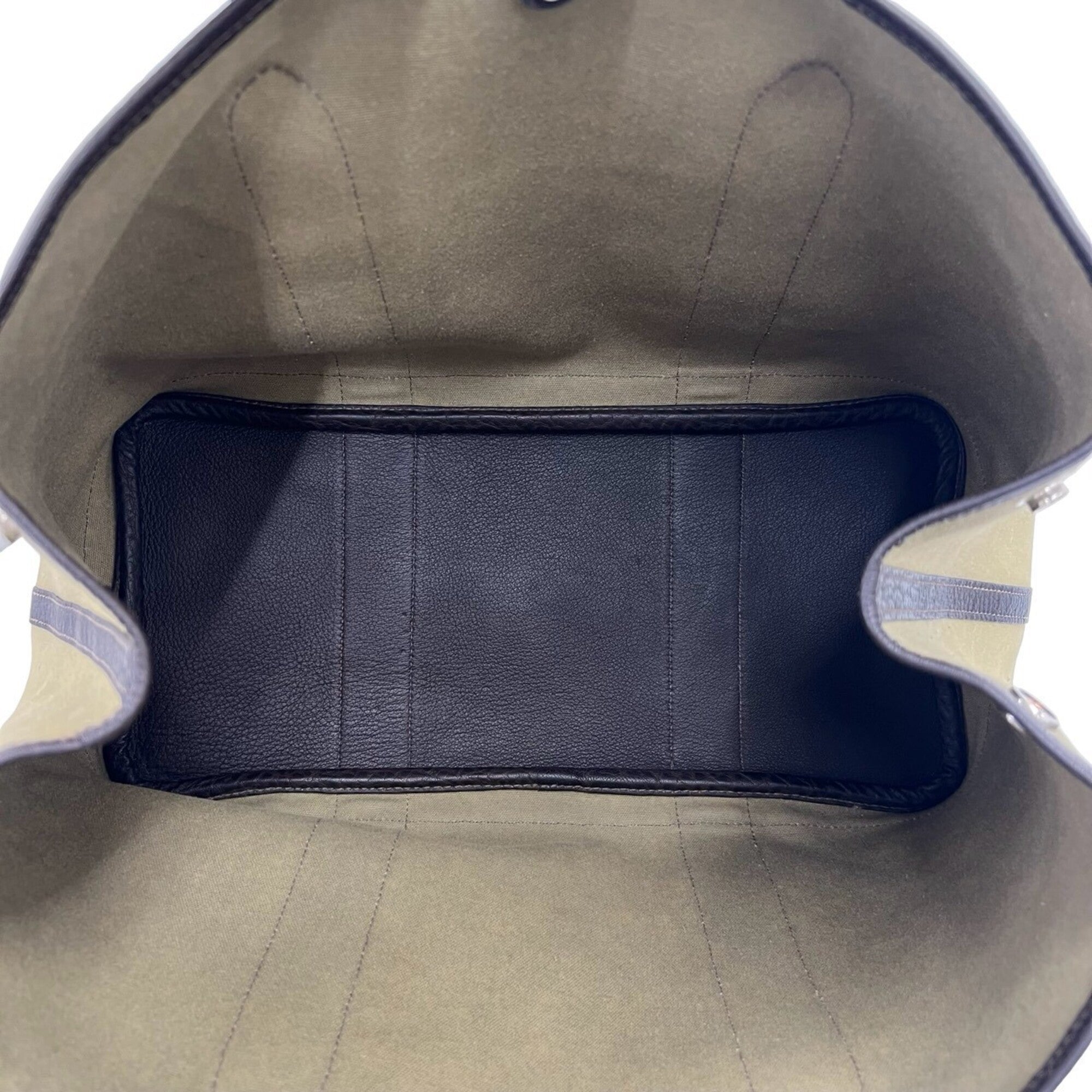 Hermes Brown Khaki Toile Officier Buffalo Leather Handbag Tote Bag (Pre-Owned)