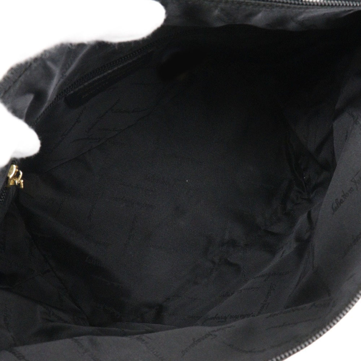 Salvatore Ferragamo Gancini Black Canvas Shoulder Bag (Pre-Owned)