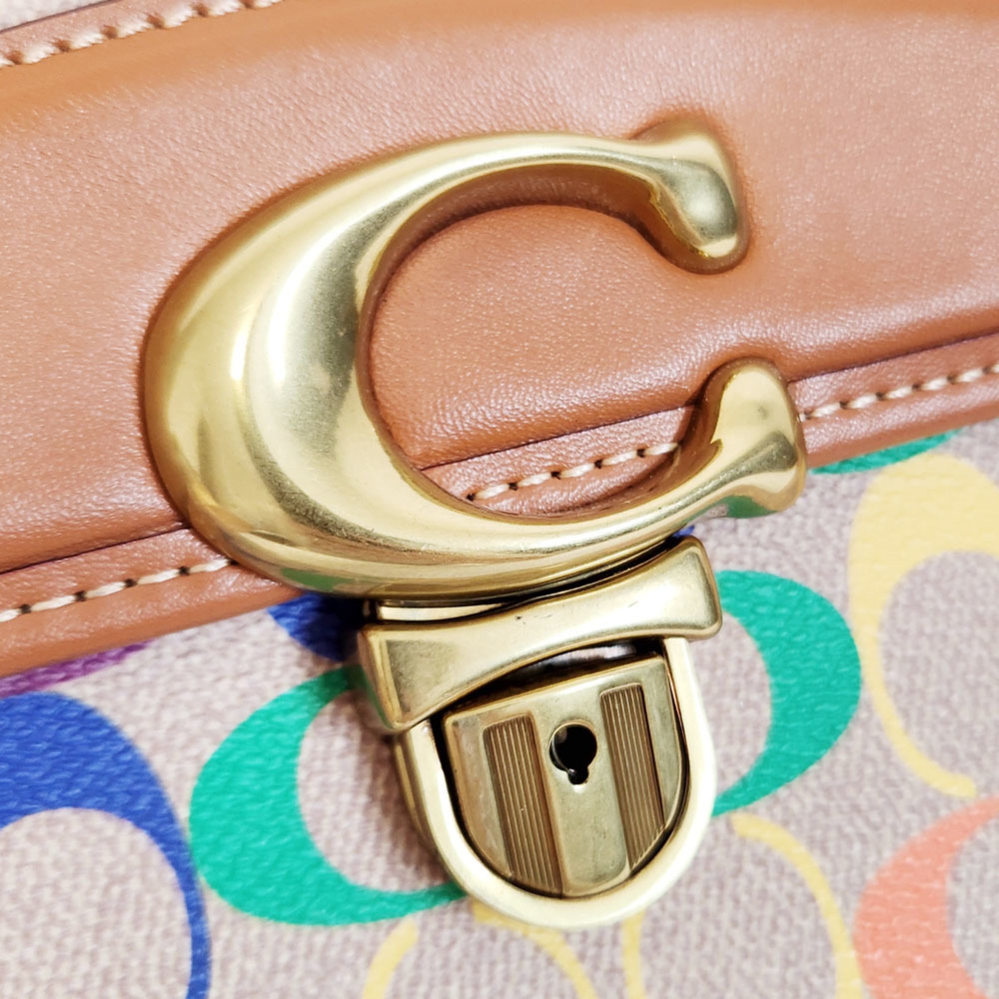 Coach Beige Multi-Color Signature Line Shoulder Bag (Pre-Owned)