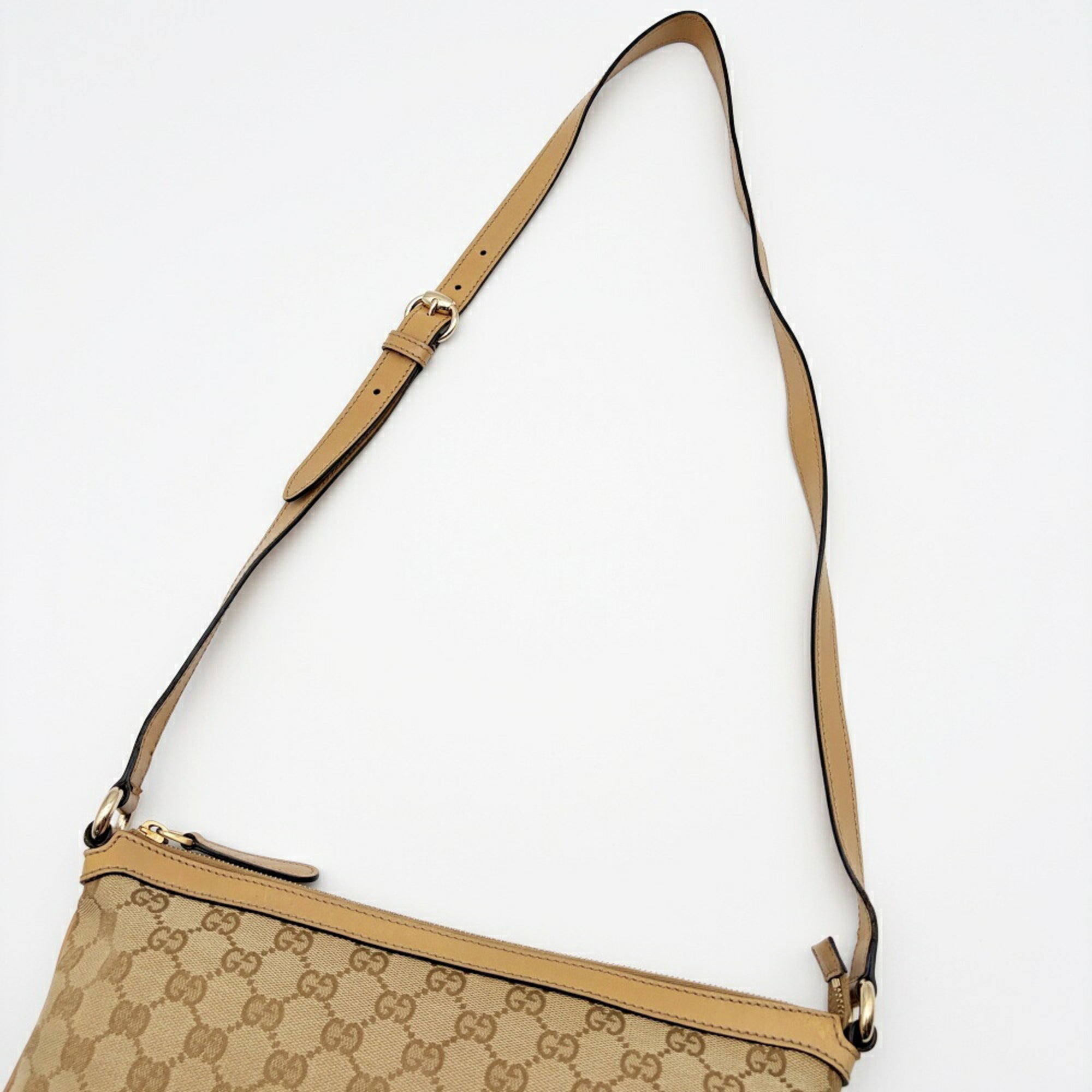 Gucci Beige Brown Canvas Leather Shoulder Bag (Pre-Owned)
