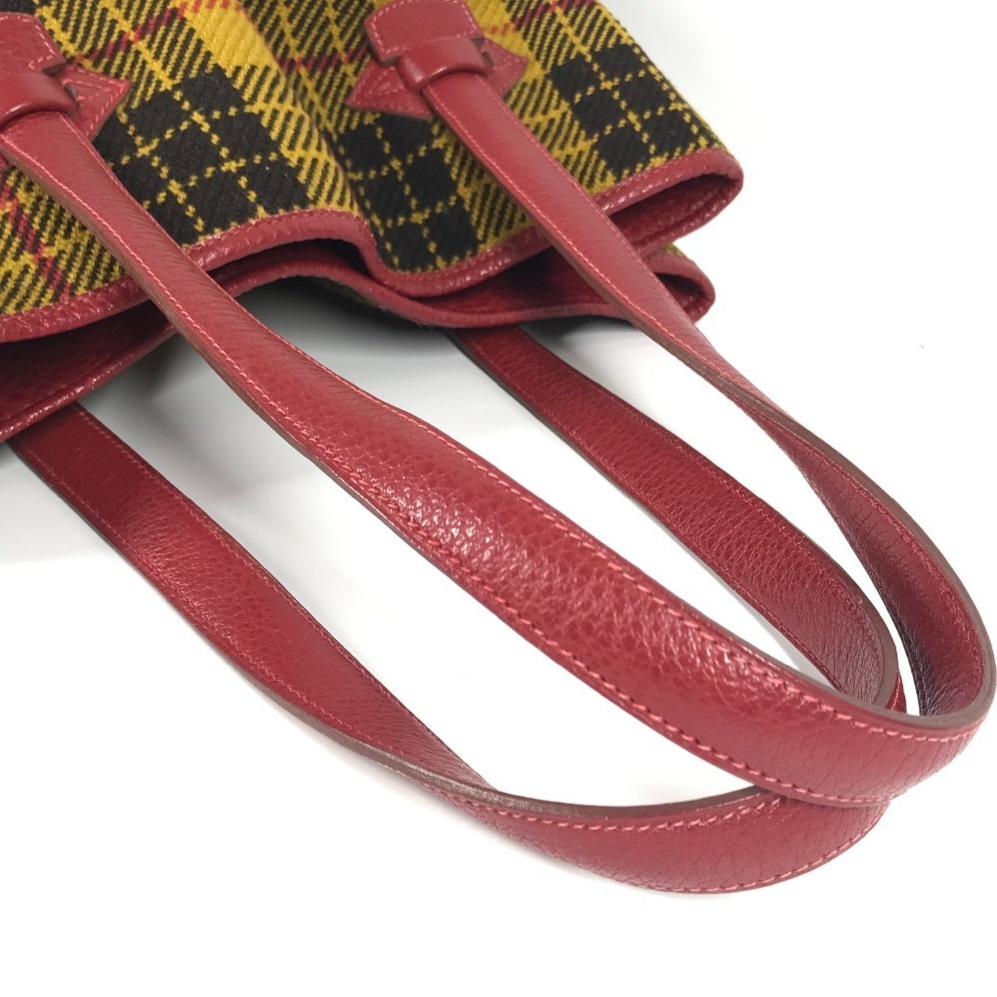 Hermes Green Red Color Yellow Wool Leather Shoulder Bag Tote Bag (Pre-Owned)