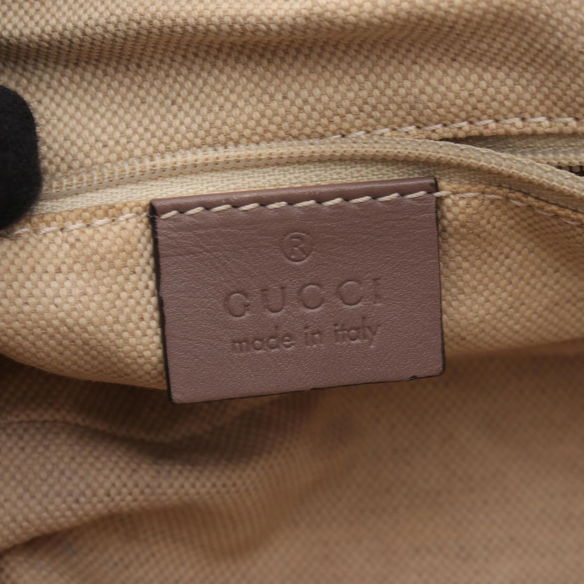 Gucci Beige Gray Canvas Leather Handbag (Pre-Owned)