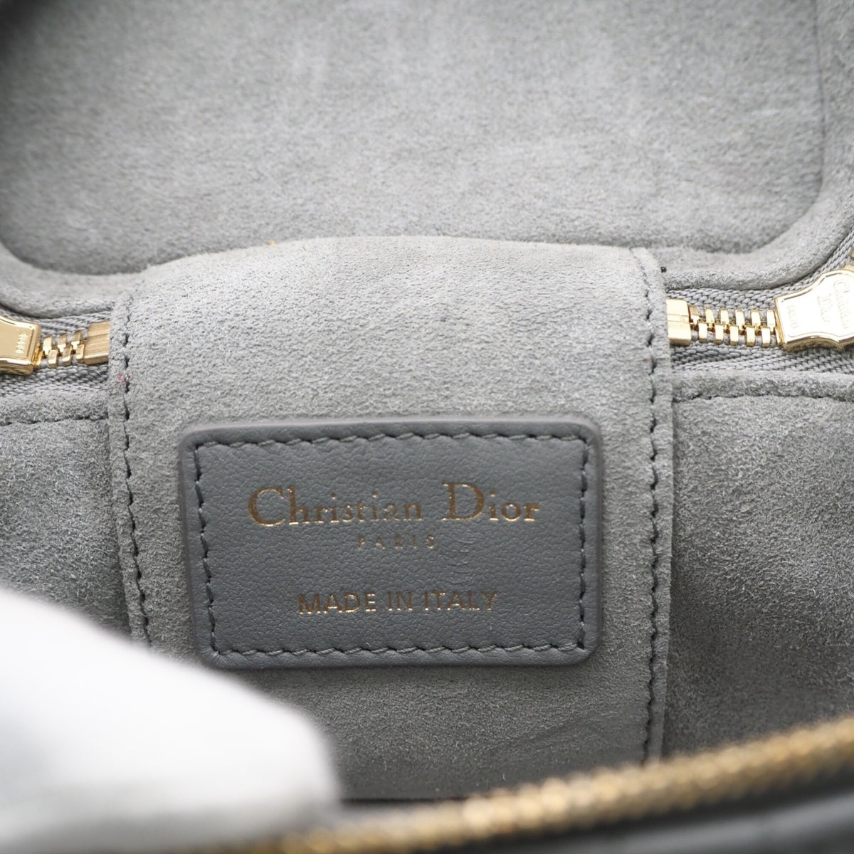 Christian Dior Lady Dior Gray Leather Shoulder Bag Vanity Bag (Pre-Owned)