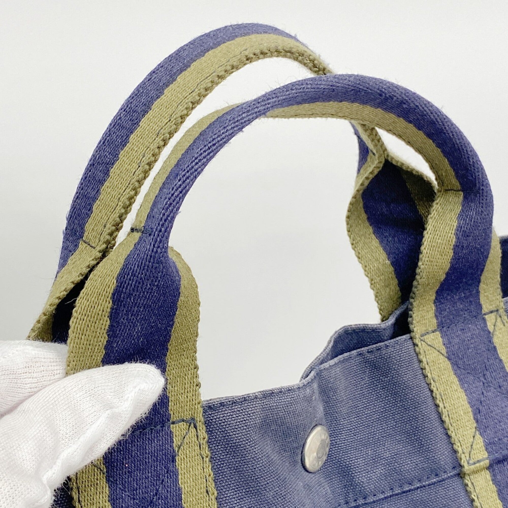 Hermes Khaki Navy Canvas Tote Bag (Pre-Owned)