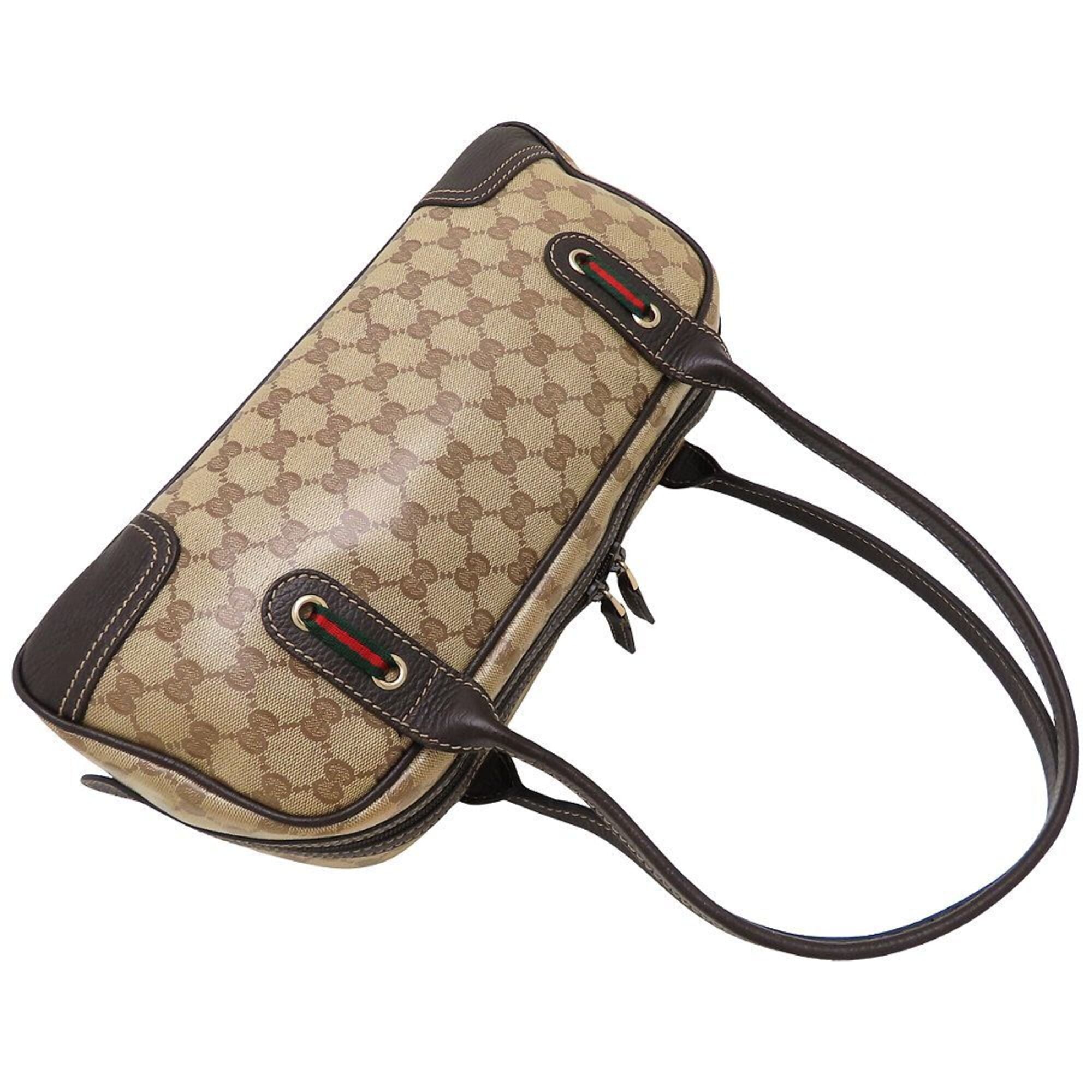 Gucci Gg Crystal Beige Brown Coated Canvas Leather Handbag (Pre-Owned)