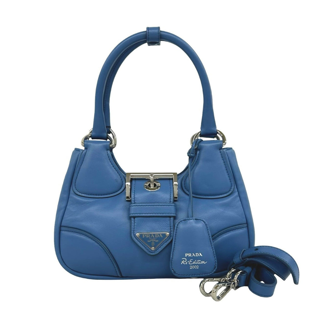 Prada Blue Leather Handbag Pochette Shoulder Bag (Pre-Owned)