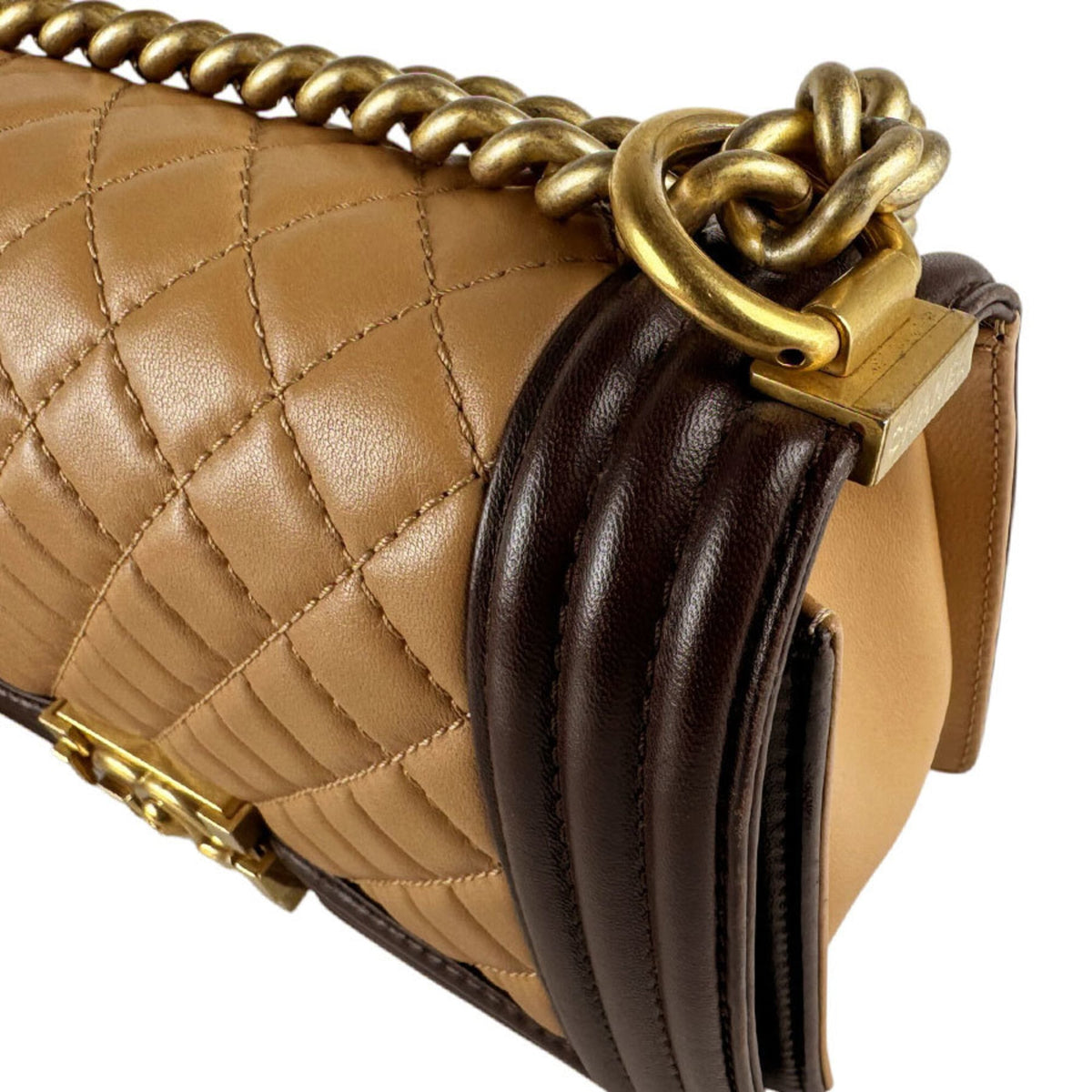 Chanel Beige Brown Leather Shoulder Bag (Pre-Owned)