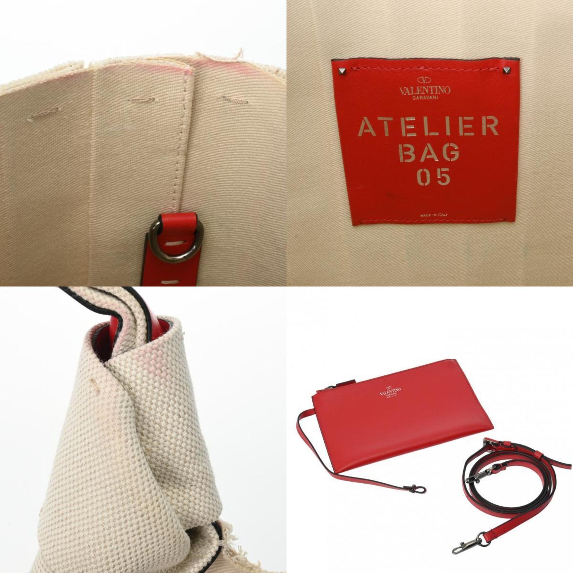 Valentino Red Color Leather Canvas Shoulder Bag (Pre-Owned)