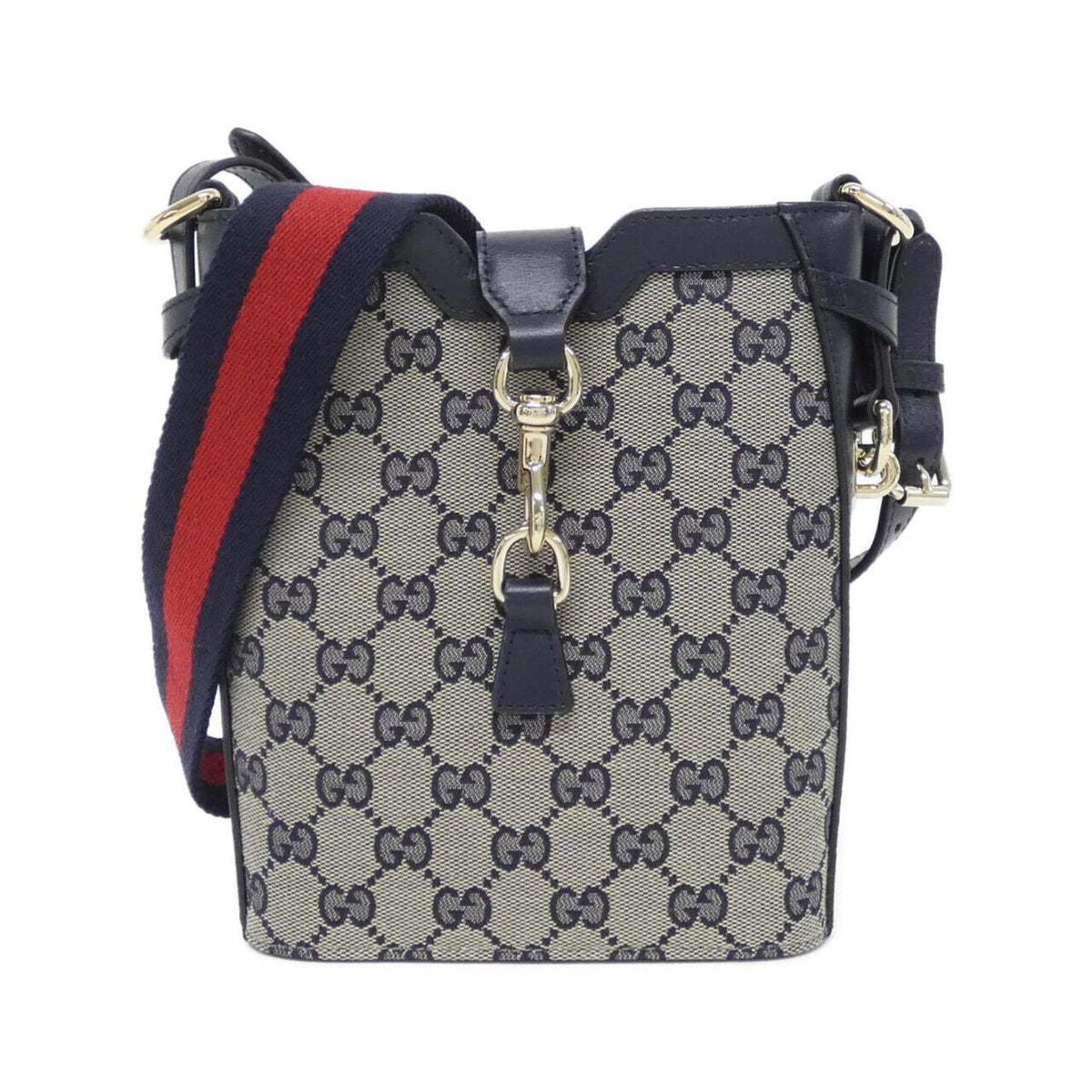 Gucci Gg Canvas Beige Navy Gg Canvas Leather Shoulder Bag (Pre-Owned)
