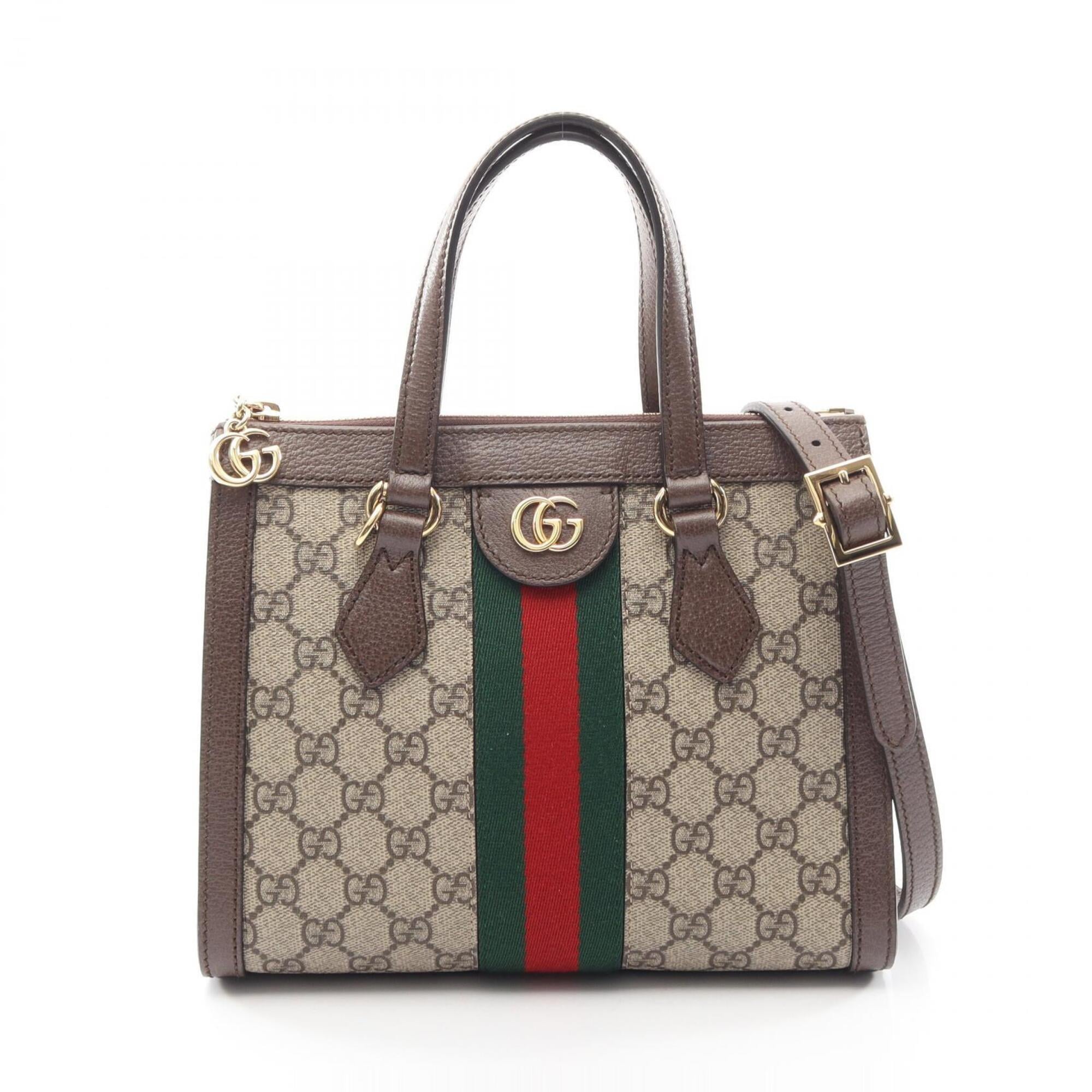 Gucci Beige Brown Coated Canvas Leather Handbag Tote Bag (Pre-Owned)