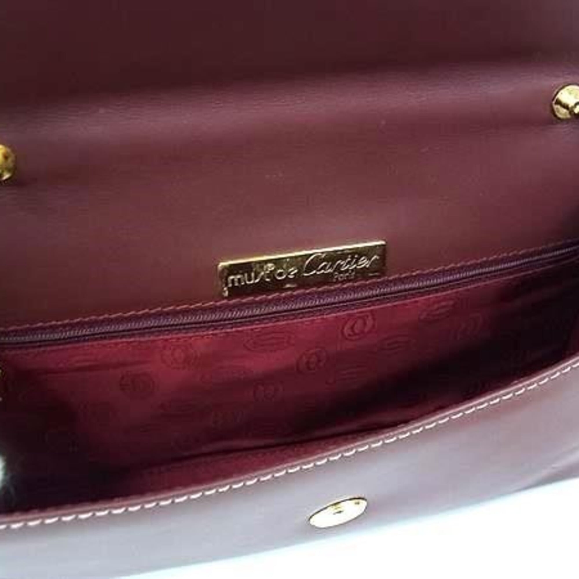 Cartier Must Bordeaux Leather Clutch Bag Shoulder Bag (Pre-Owned)