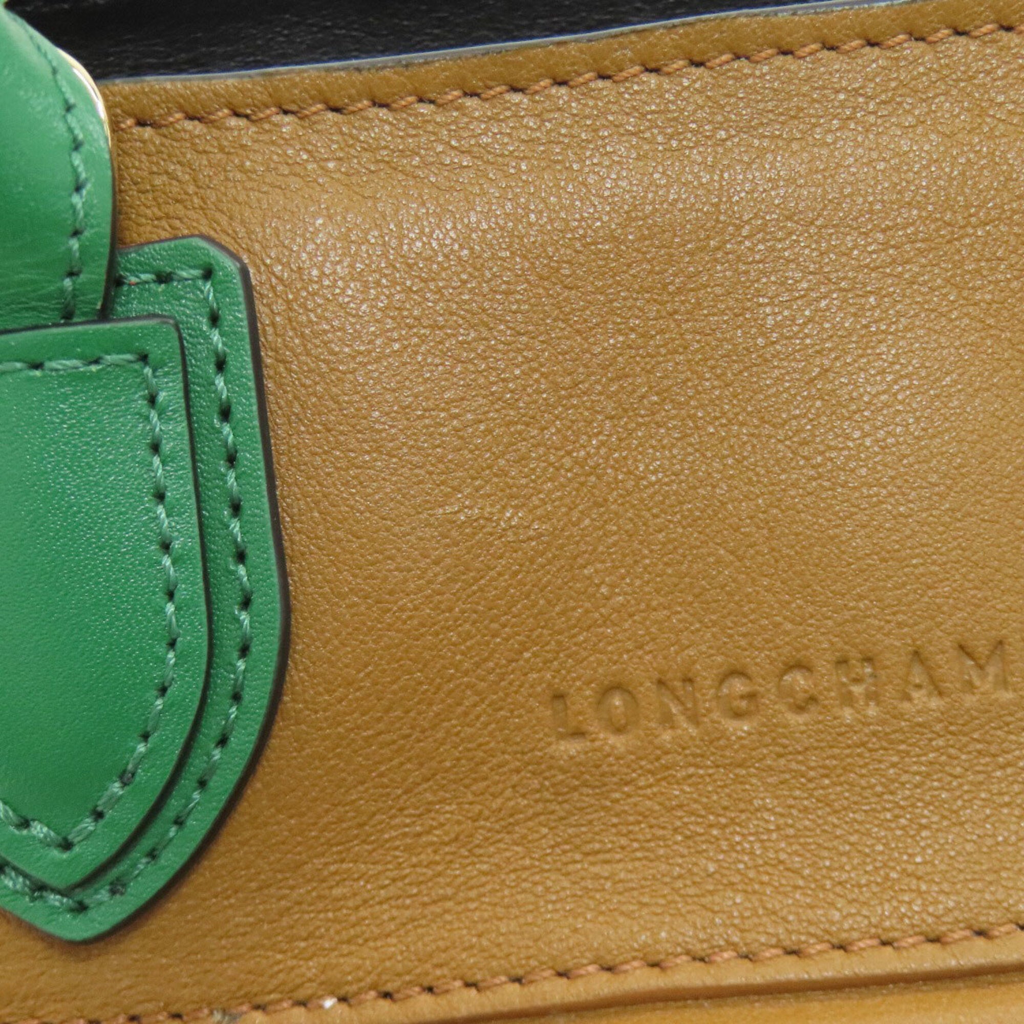 Longchamp Black Brown Green Leather Handbag (Pre-Owned)