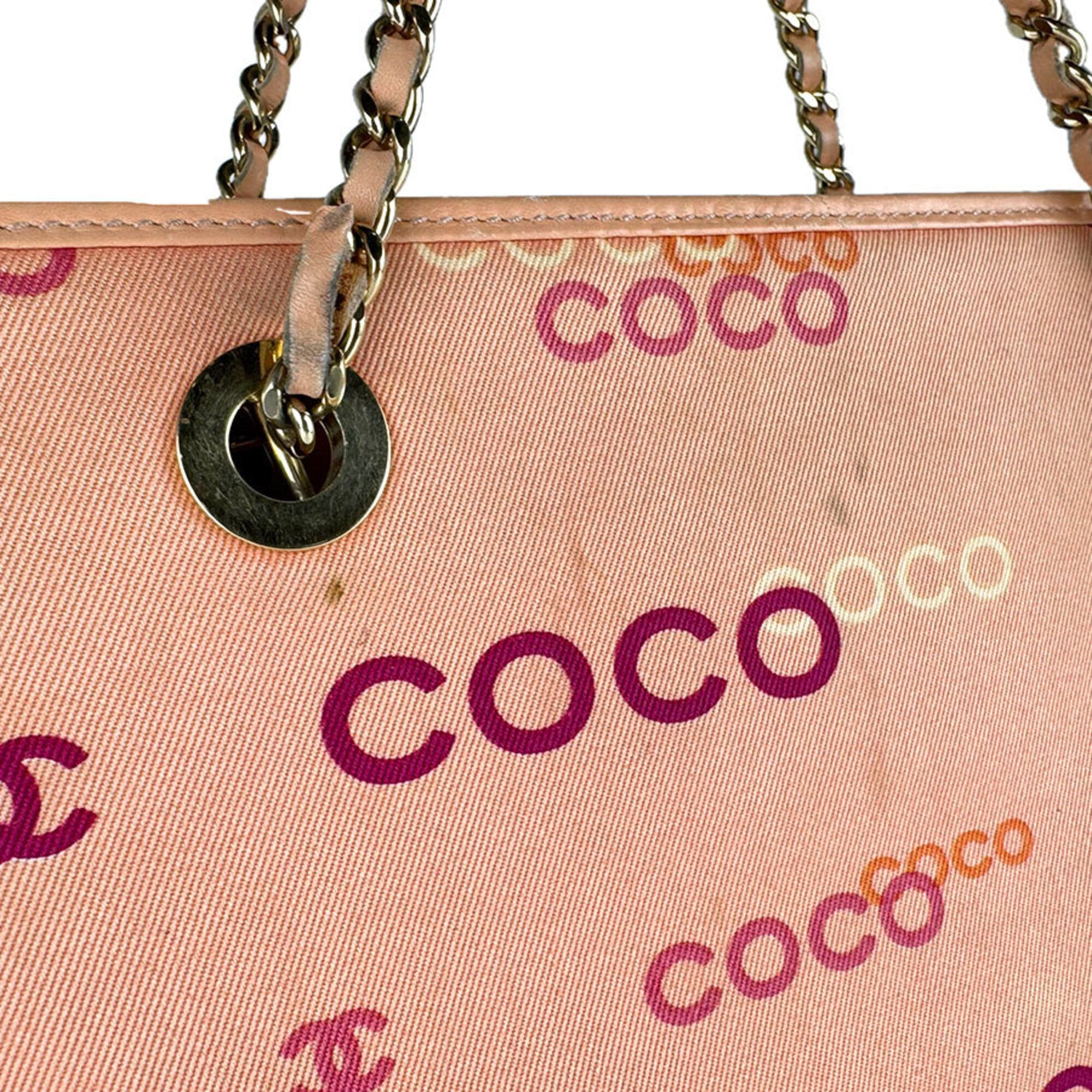 Chanel Pink Orange Canvas Handbag (Pre-Owned)