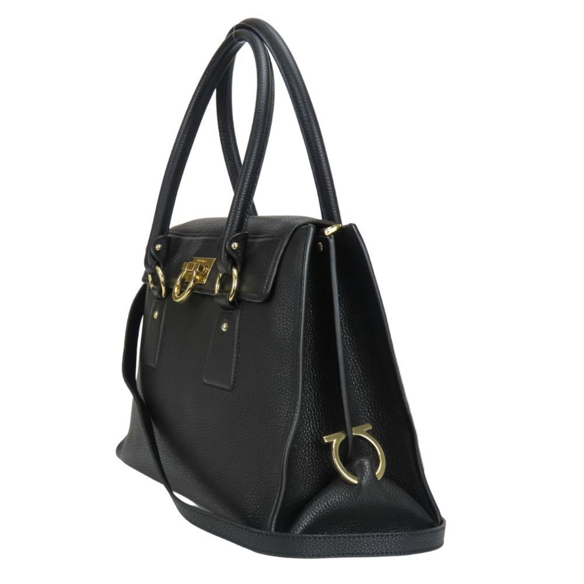 Salvatore Ferragamo Gancini Black Leather Handbag Shoulder Bag (Pre-Owned)