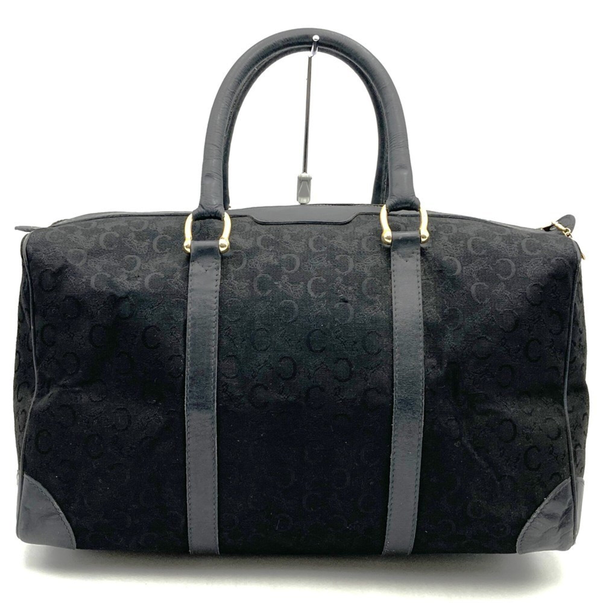 Celine Macadam Black Canvas Leather Boston Bag Handbag (Pre-Owned)