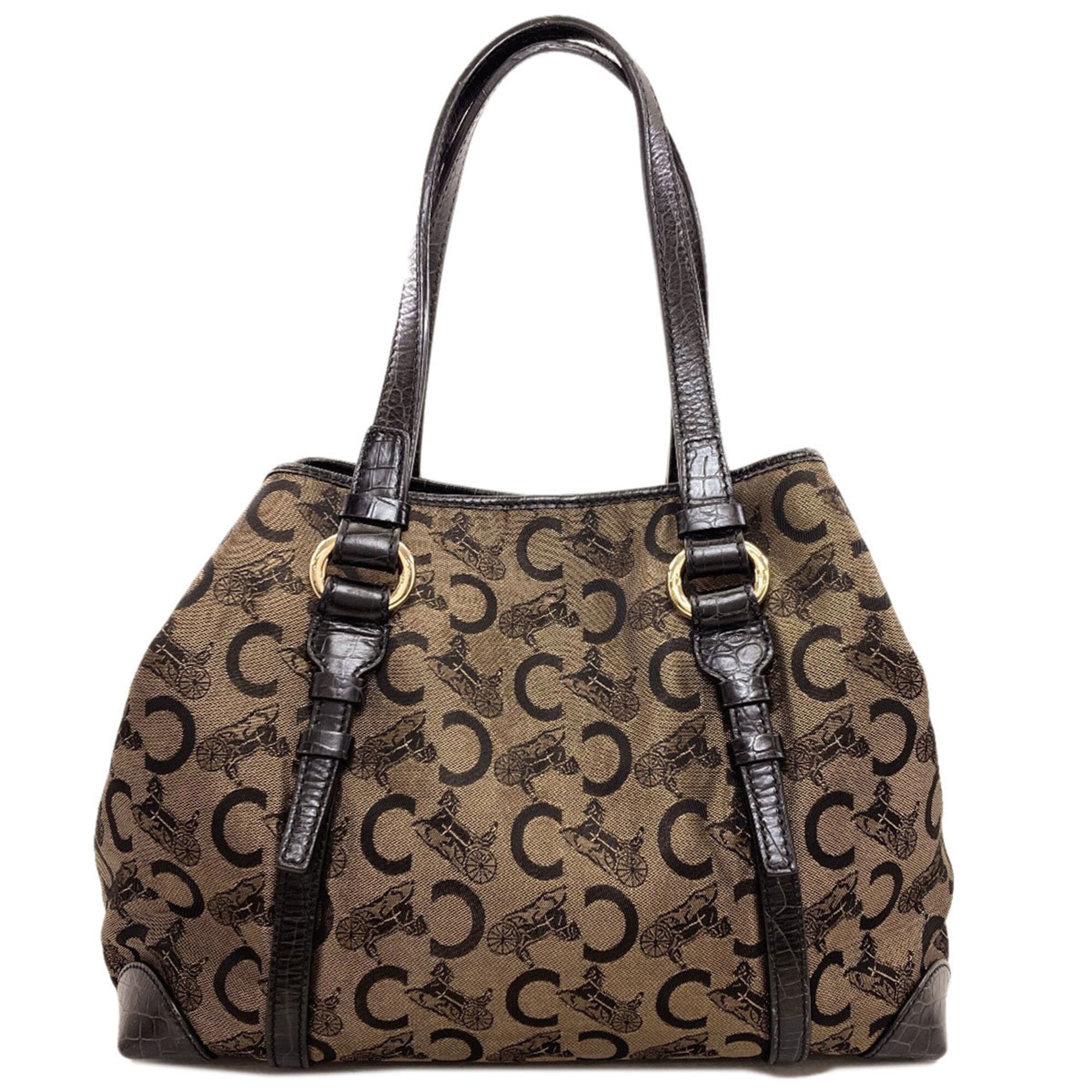 Celine Black Brown Canvas Handbag (Pre-Owned)