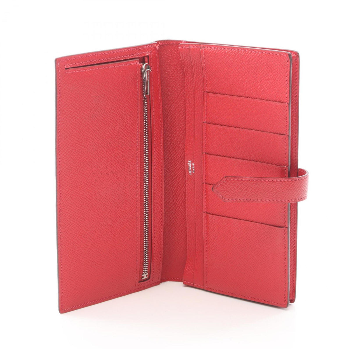 Hermes Red Color Rouge Casaque Leather Long Wallet (Bi-Fold) (Pre-Owned)