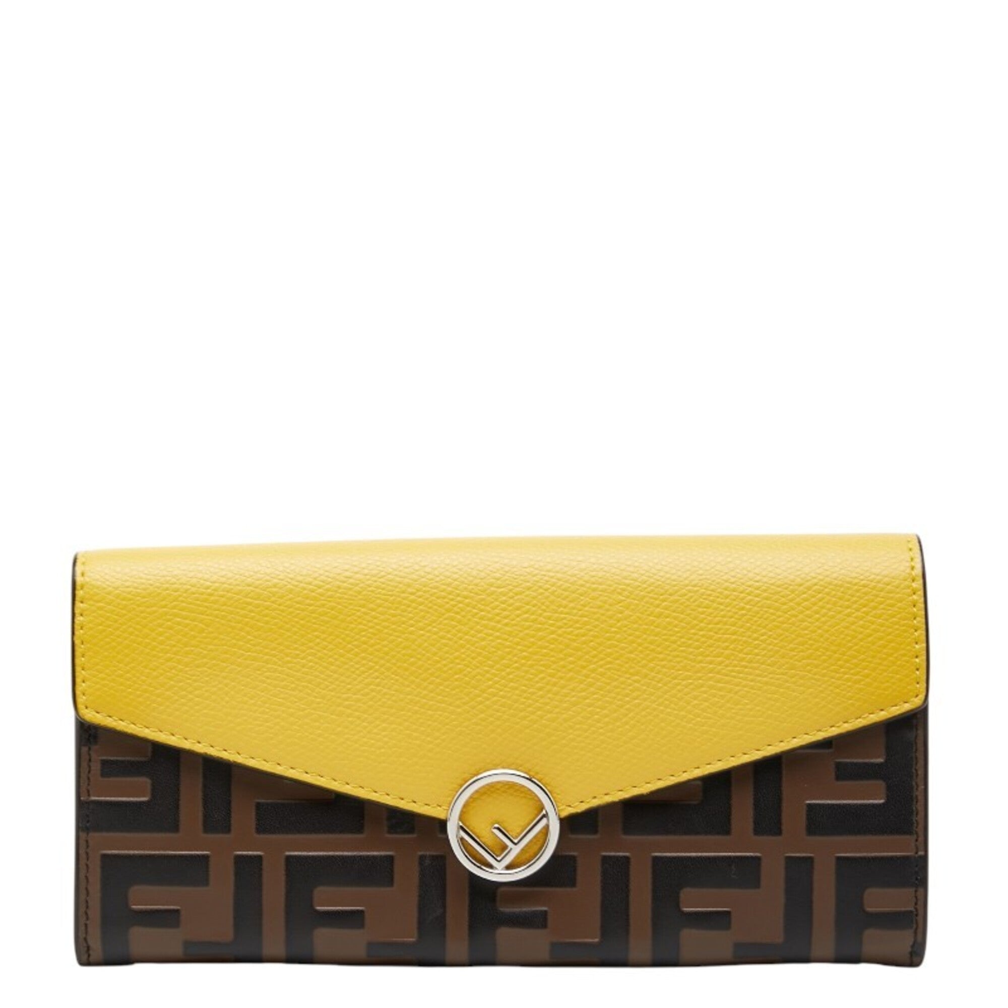 Fendi Brown Yellow Leather Long Wallet (Bi-Fold) (Pre-Owned)