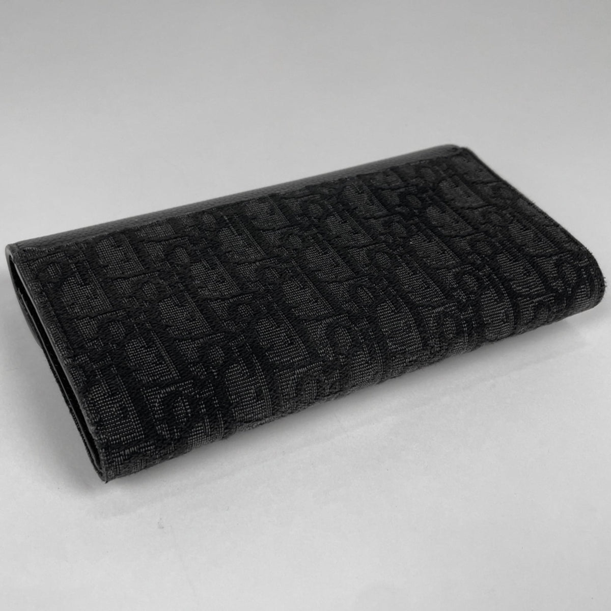 Christian Dior Black Cotton Leather Fabric Long Wallet (Bi-Fold) (Pre-Owned)