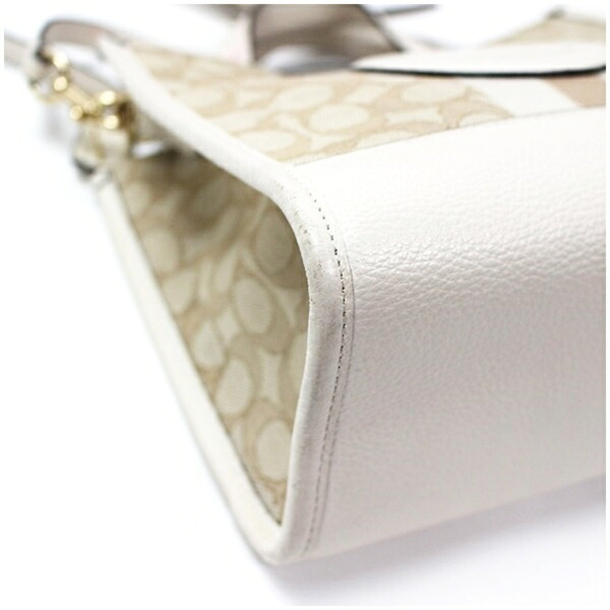 Coach Beige Ivory Canvas Leather Shoulder Bag (Pre-Owned)