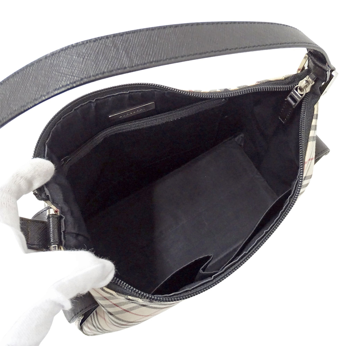 Burberry Beige Black Canvas Handbag Shoulder Bag (Pre-Owned)