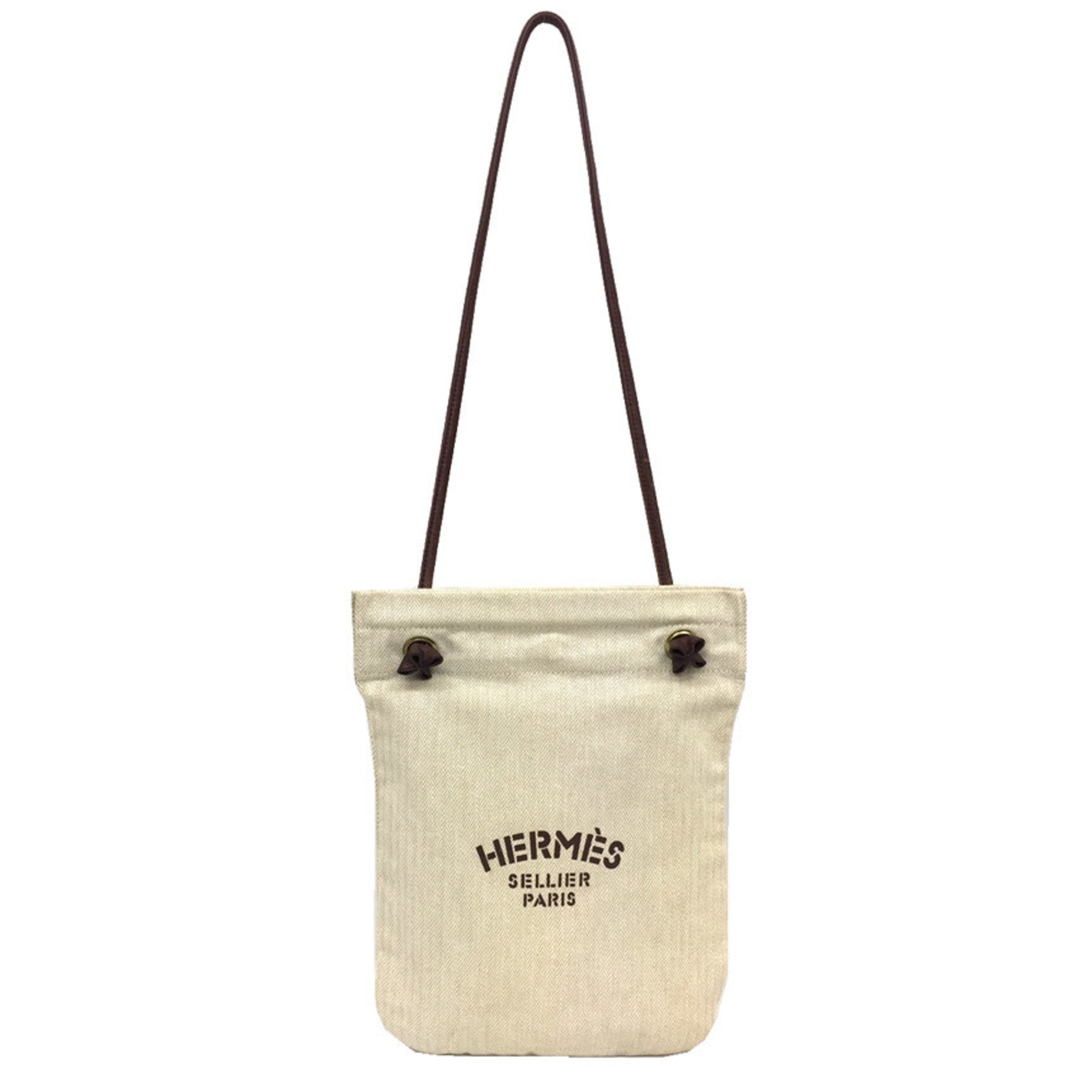 Hermes Dark Brown Natural Cotton Shoulder Bag (Pre-Owned)