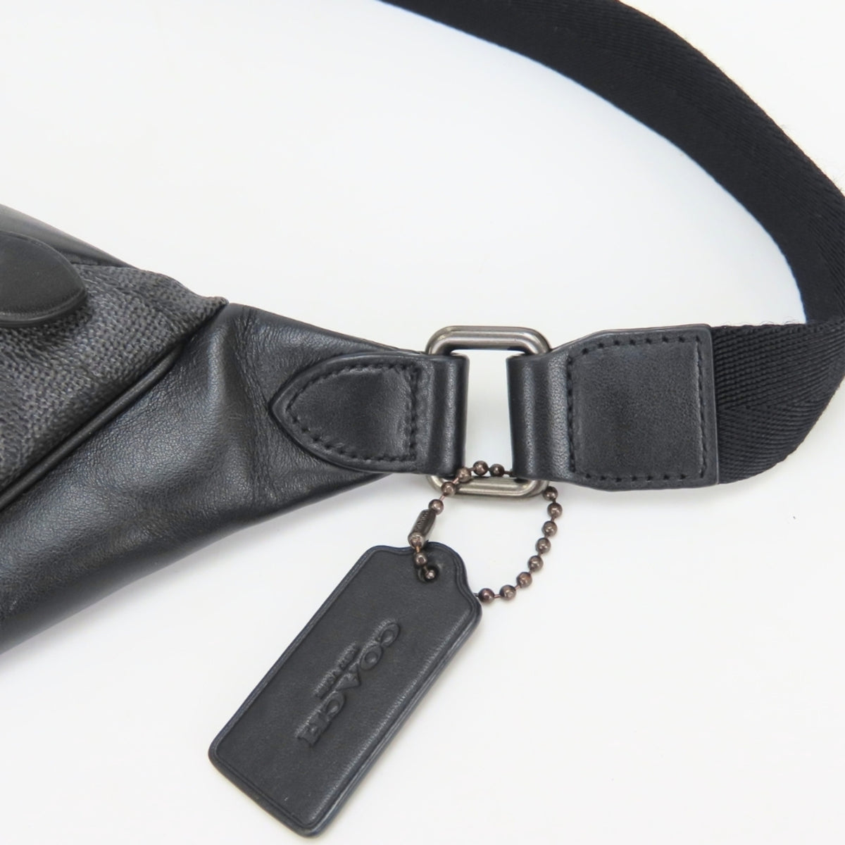 Coach Signature Black Gray Pvc Leather Fanny Pack Sling Bag (Pre-Owned)