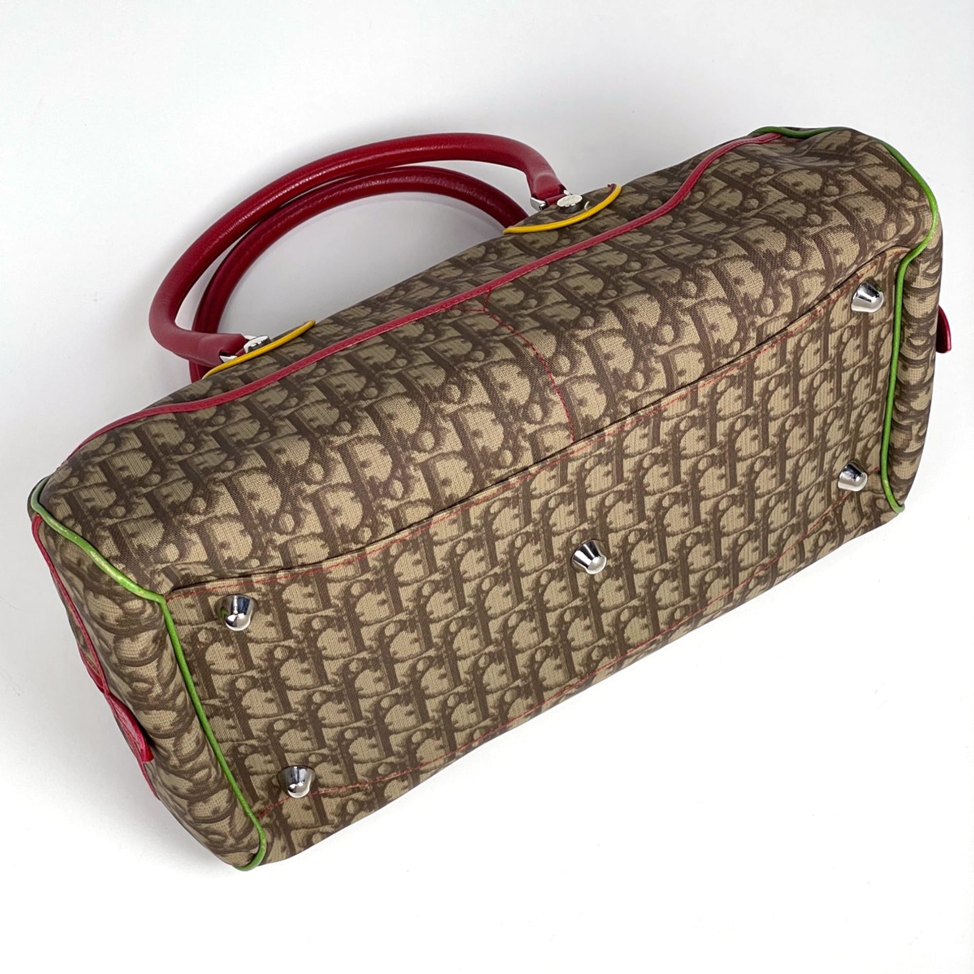 Christian Dior Trotter Beige Multi-Color Red Color Coated Canvas Leather Handbag (Pre-Owned)