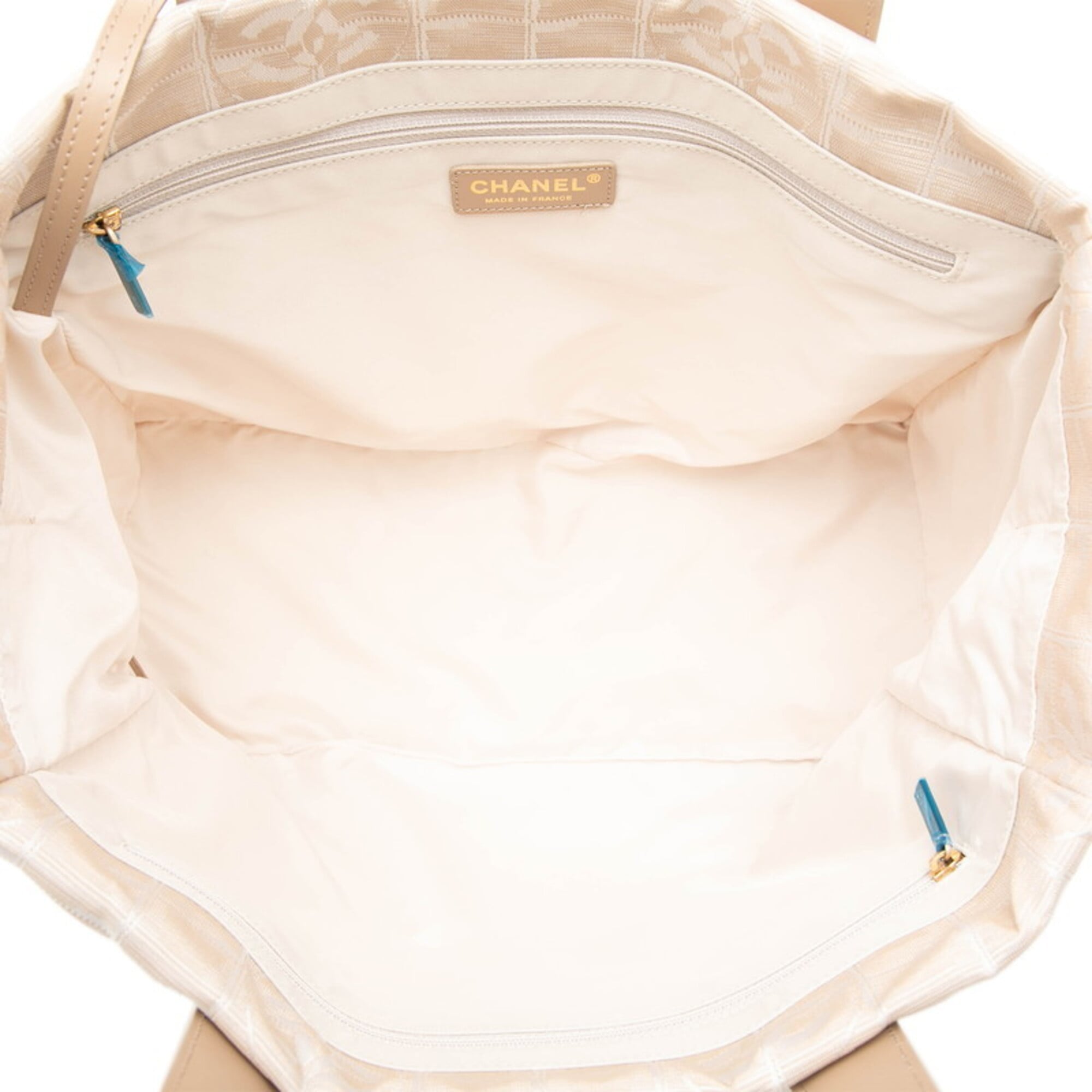 Chanel Beige Nylon Leather Handbag Tote Bag (Pre-Owned)