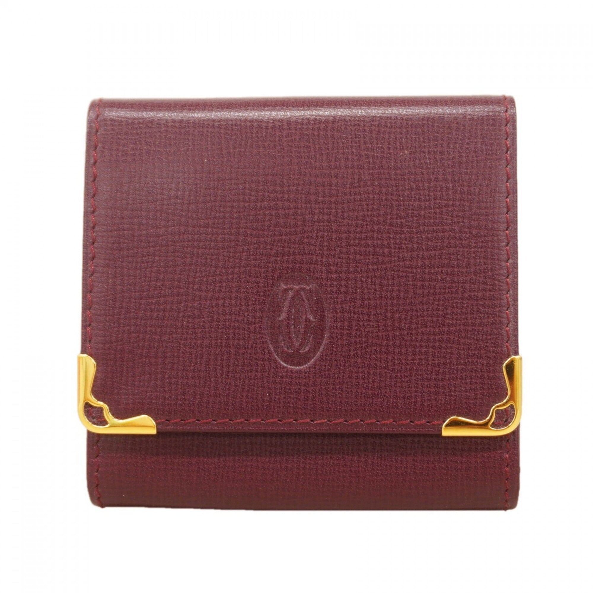 Cartier Bordeaux Leather Coin Purse/Coin Case (Pre-Owned)