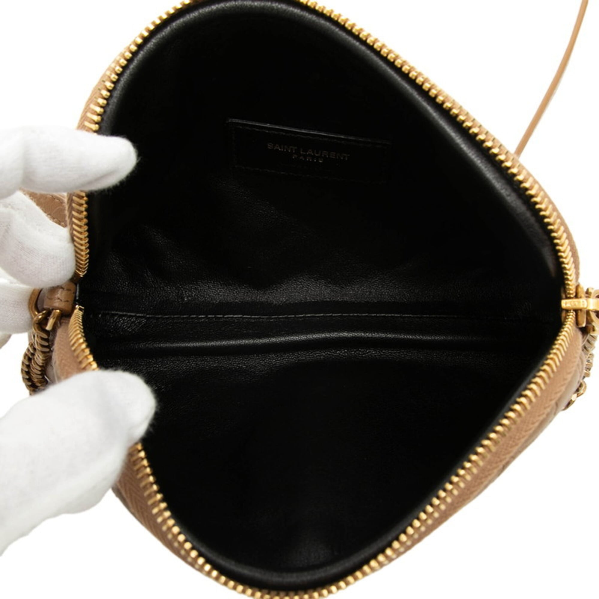 Saint Laurent Beige Leather Handbag Pouch Shoulder Bag (Pre-Owned)