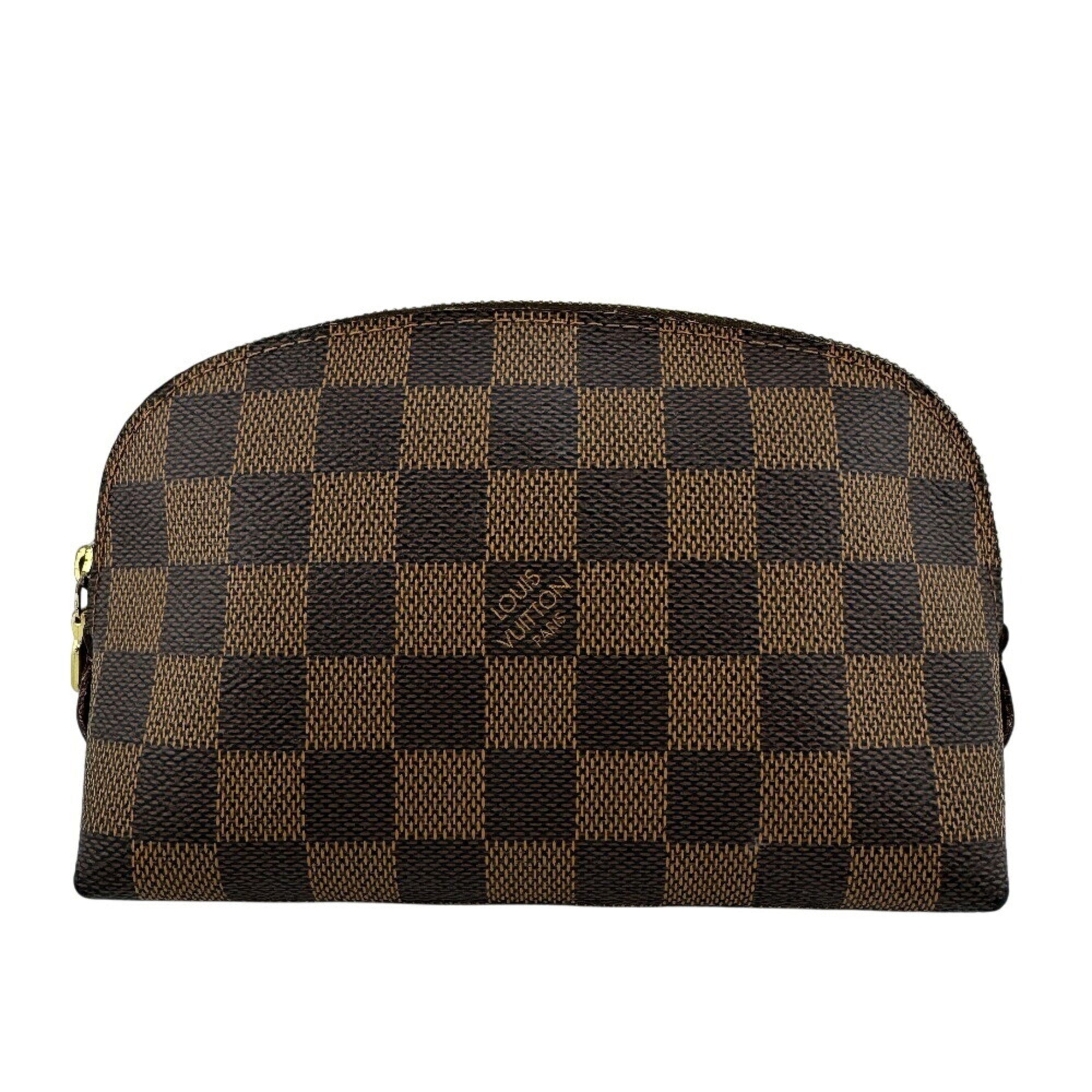 Louis Vuitton Brown Damier Canvas Red Color Leather Pouch (Pre-Owned)