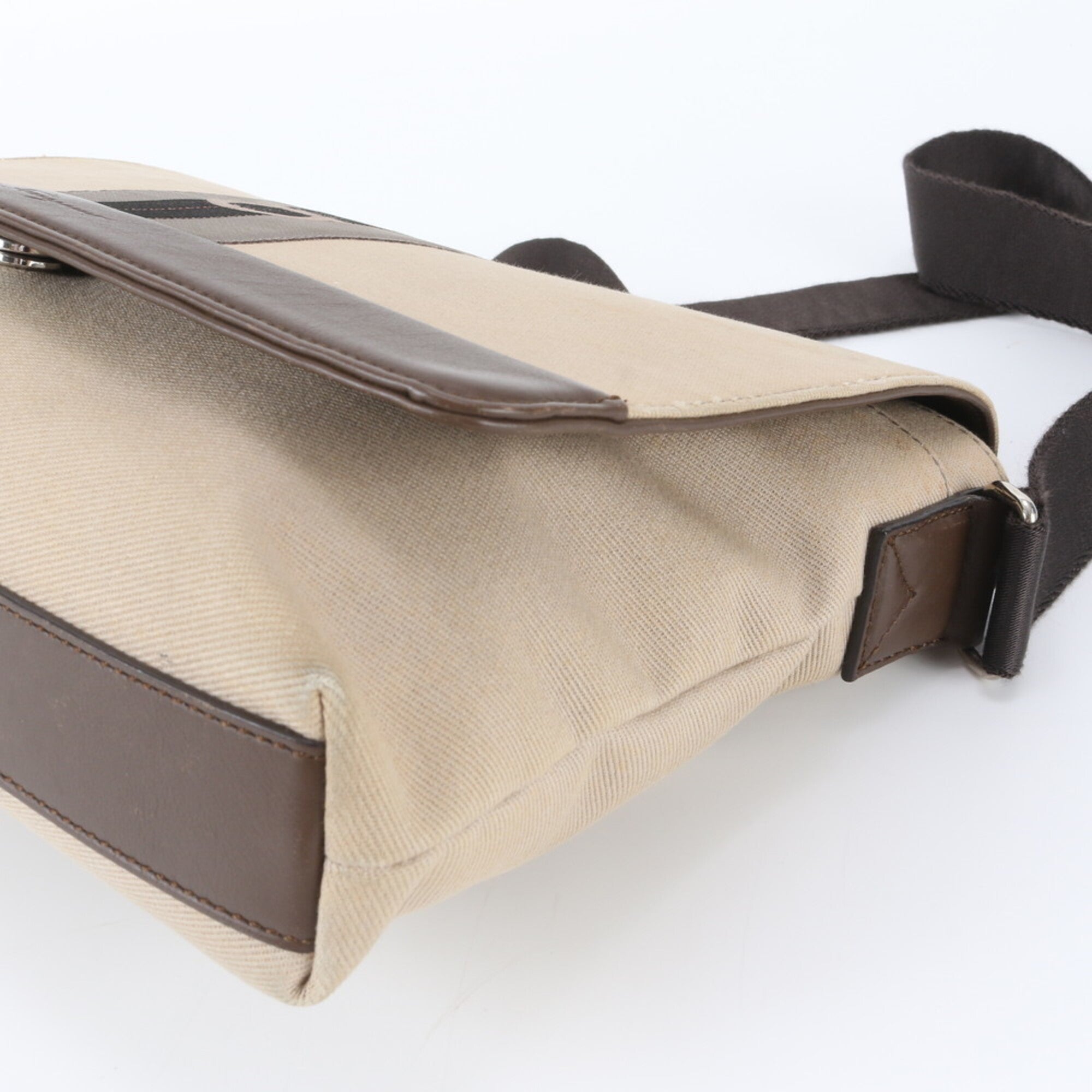 Salvatore Ferragamo Beige Brown Leather Canvas Messenger Bag Shoulder Bag (Pre-Owned)
