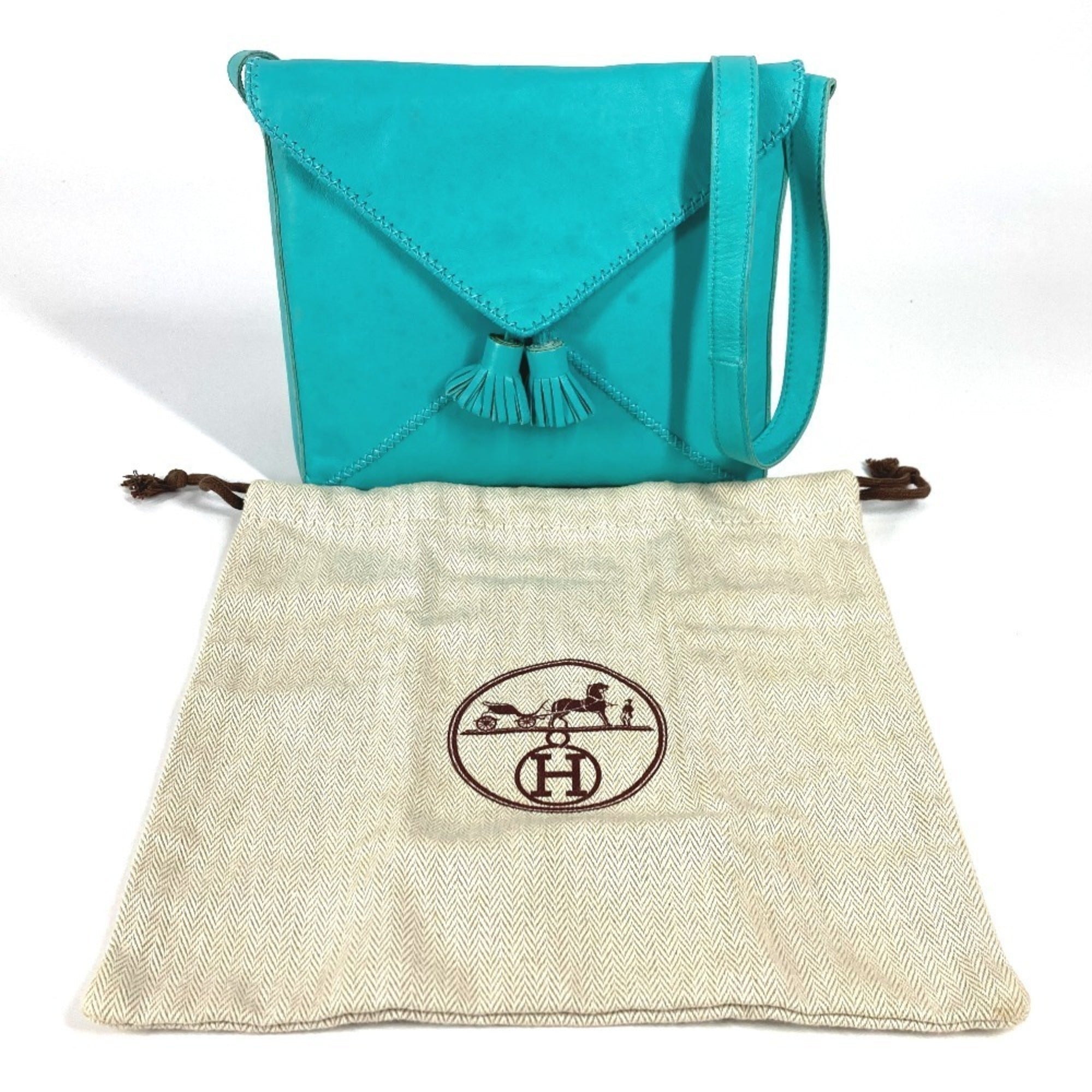 Hermes Turquoise Leather Pochette Shoulder Bag (Pre-Owned)