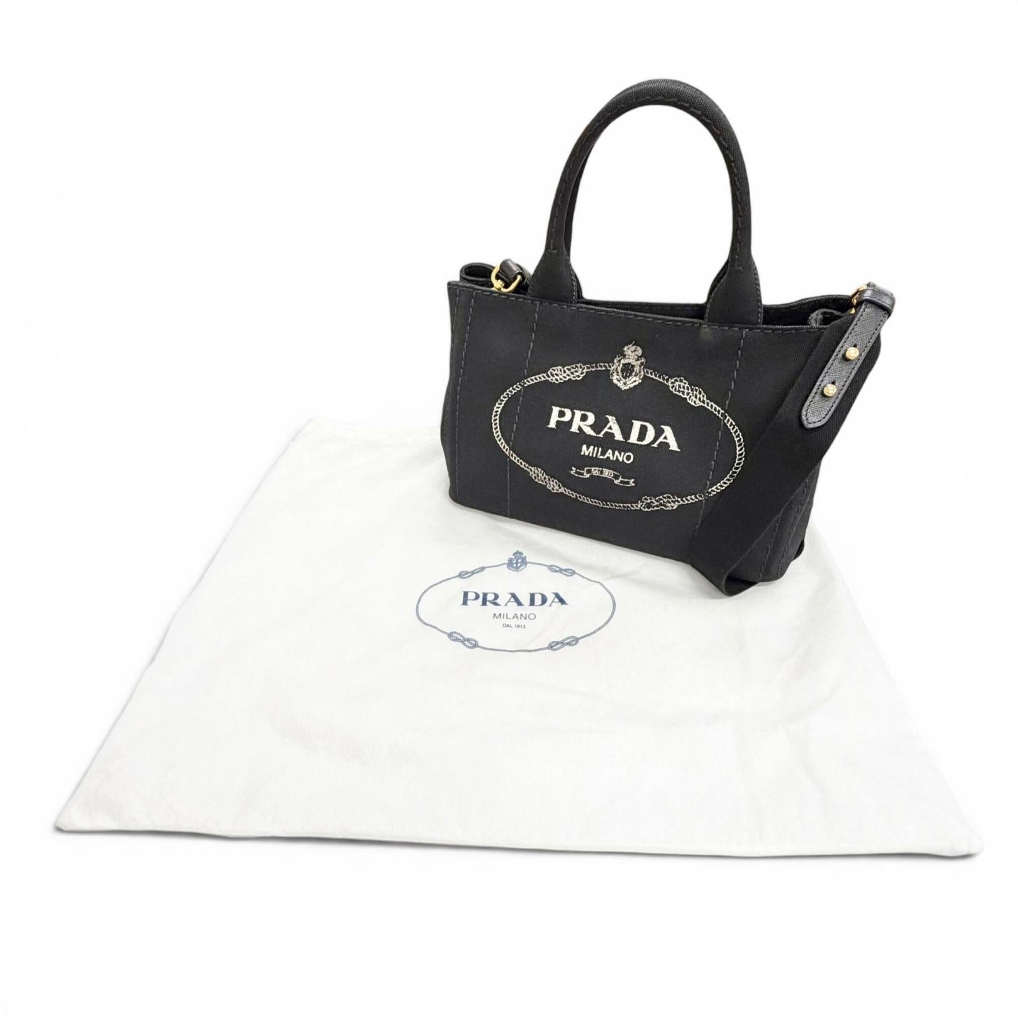 Prada Black Leather Canvas Tote Bag (Pre-Owned)