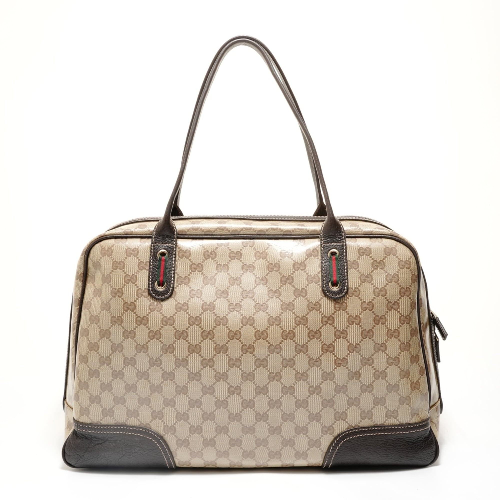 Gucci Sherry Line Beige Gg Crystal Boston Bag (Pre-Owned)