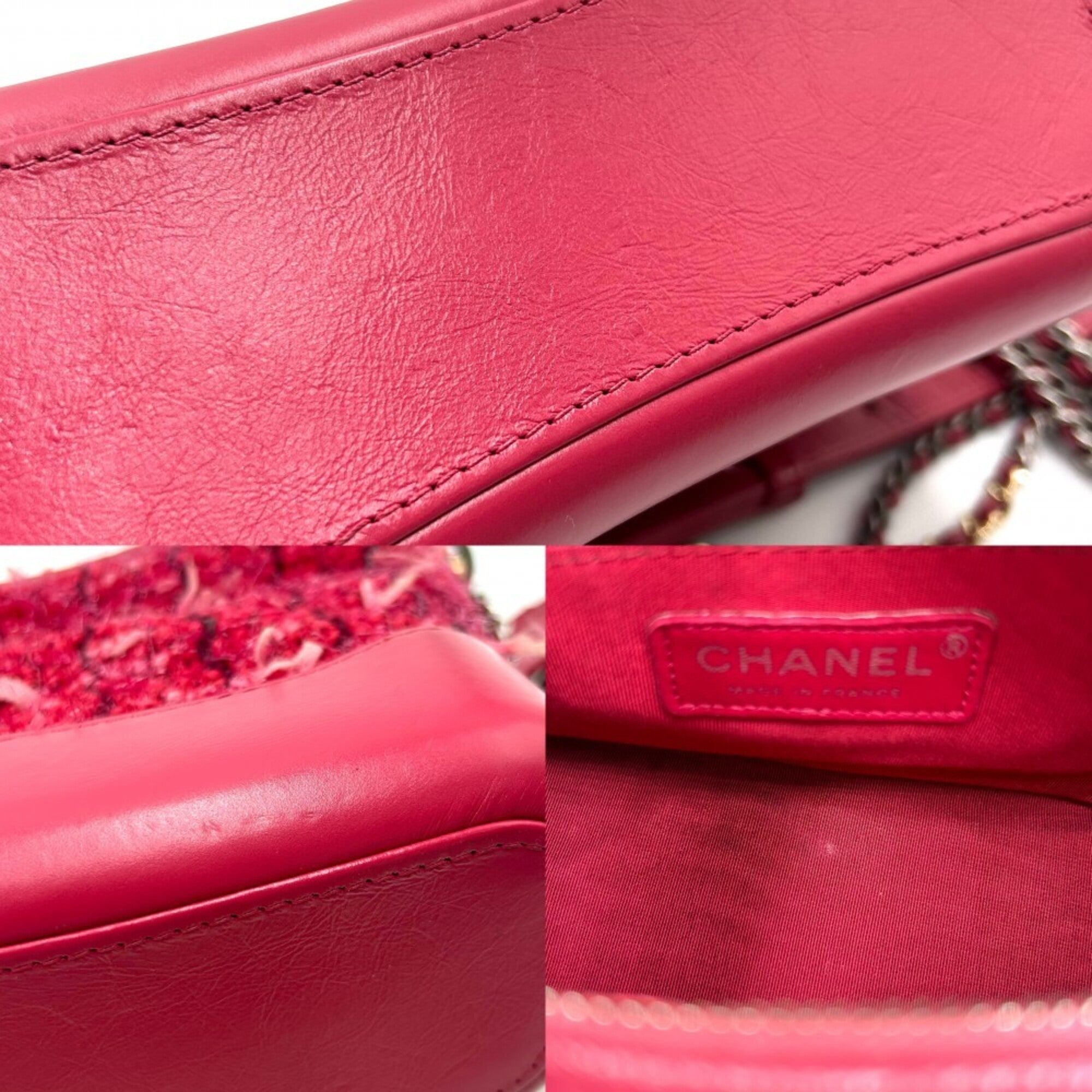 Chanel Pink Red Color Tweed Leather Shoulder Bag (Pre-Owned)