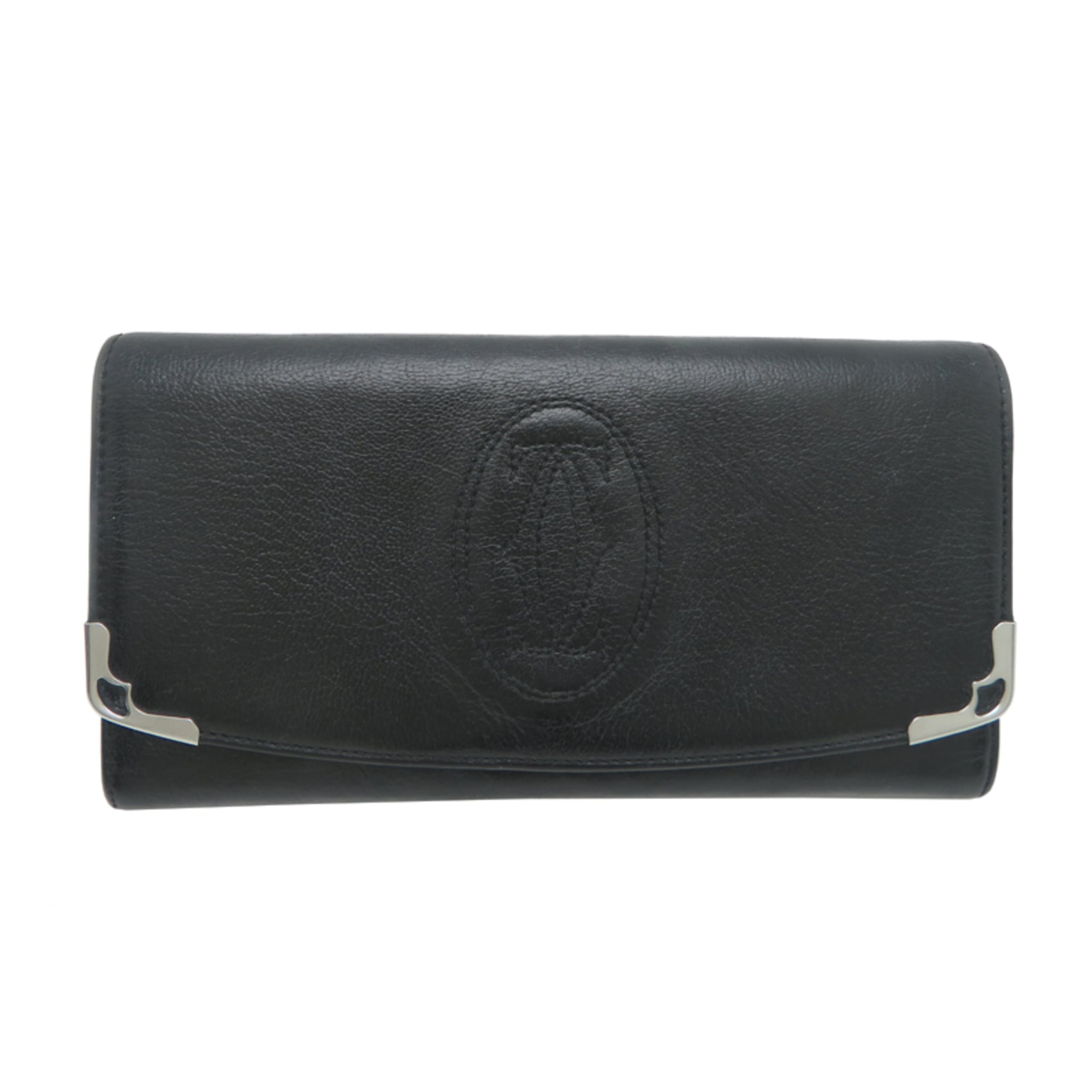 Cartier Black Leather Long Wallet (Bi-Fold) (Pre-Owned)