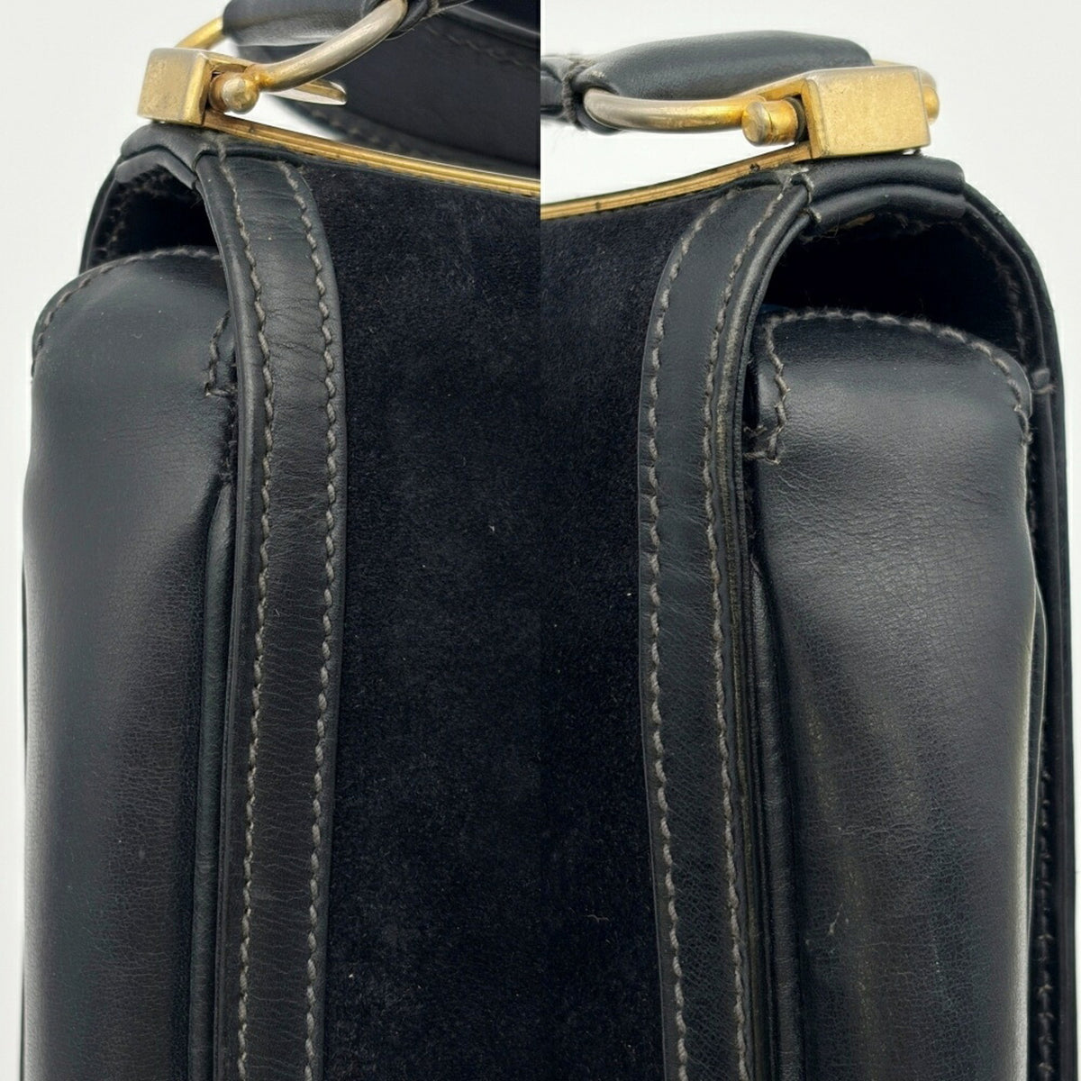 Gucci Sherry Line Navy Red Color Suede Leather Shoulder Bag (Pre-Owned)