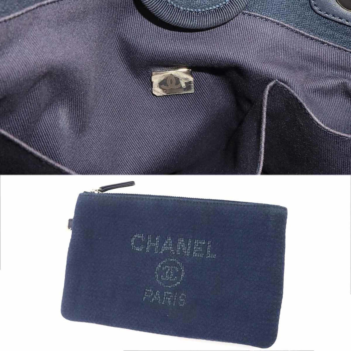 Chanel Navy Canvas Leather Handbag Tote Bag (Pre-Owned)