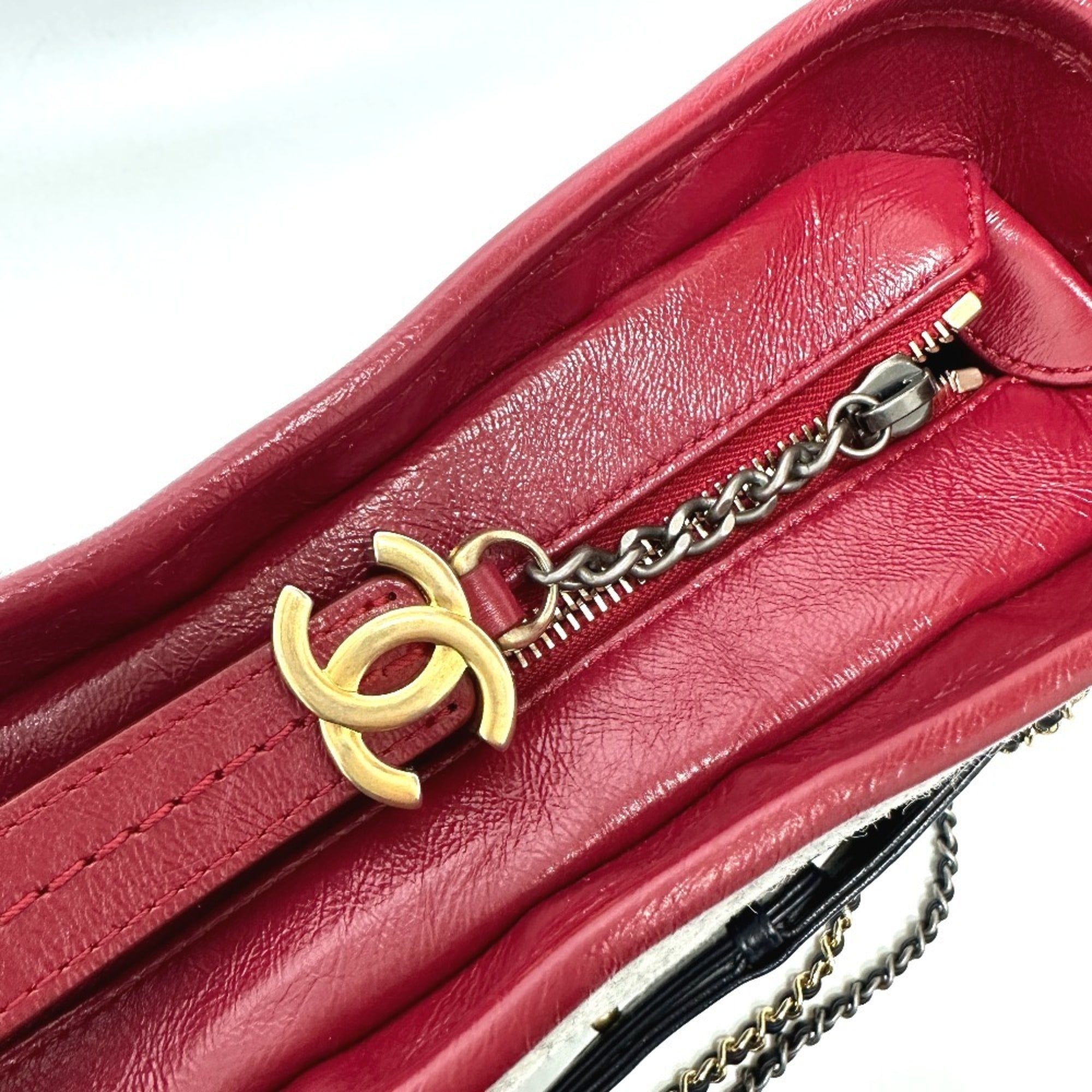 Chanel Gray Red Color Wool Leather Shoulder Bag (Pre-Owned)